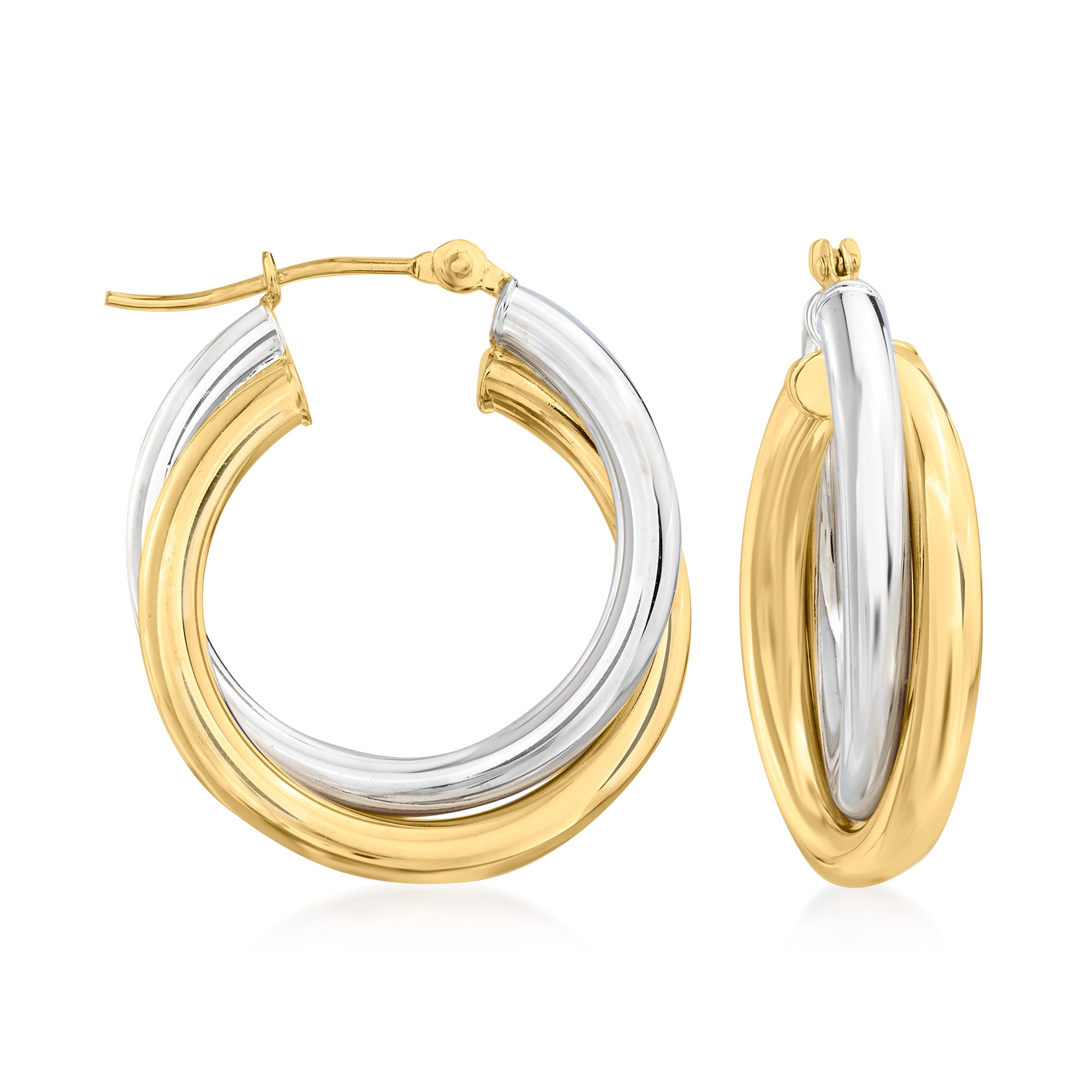 14kt Two Tone Gold Hoop Earrings. 7 8