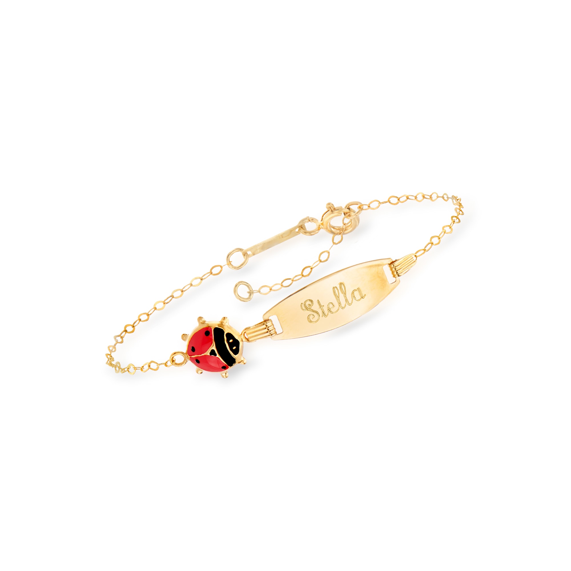 Child's 18kt Yellow Gold Personalized ID Bracelet with Red and