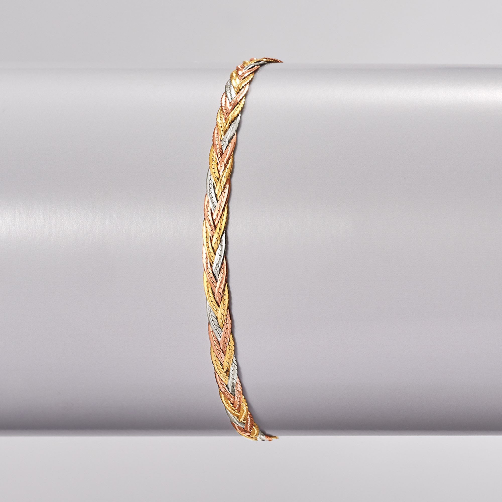 Italian 14kt Tri Colored Gold Braided Herringbone Bracelet Ross Simons