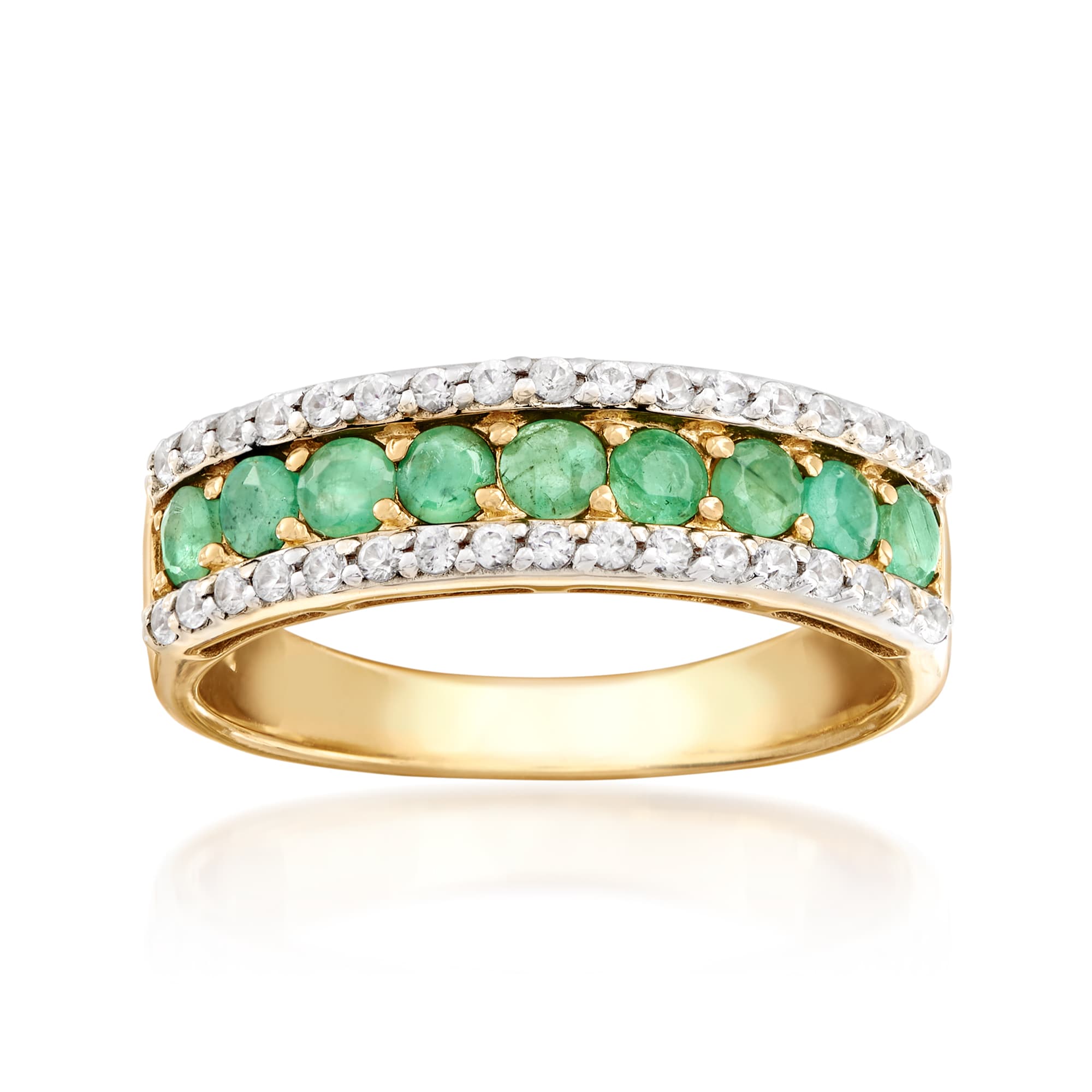 .90 ct. t.w. Emerald and .30 ct. t.w. White Zircon Ring in 14kt Gold ...