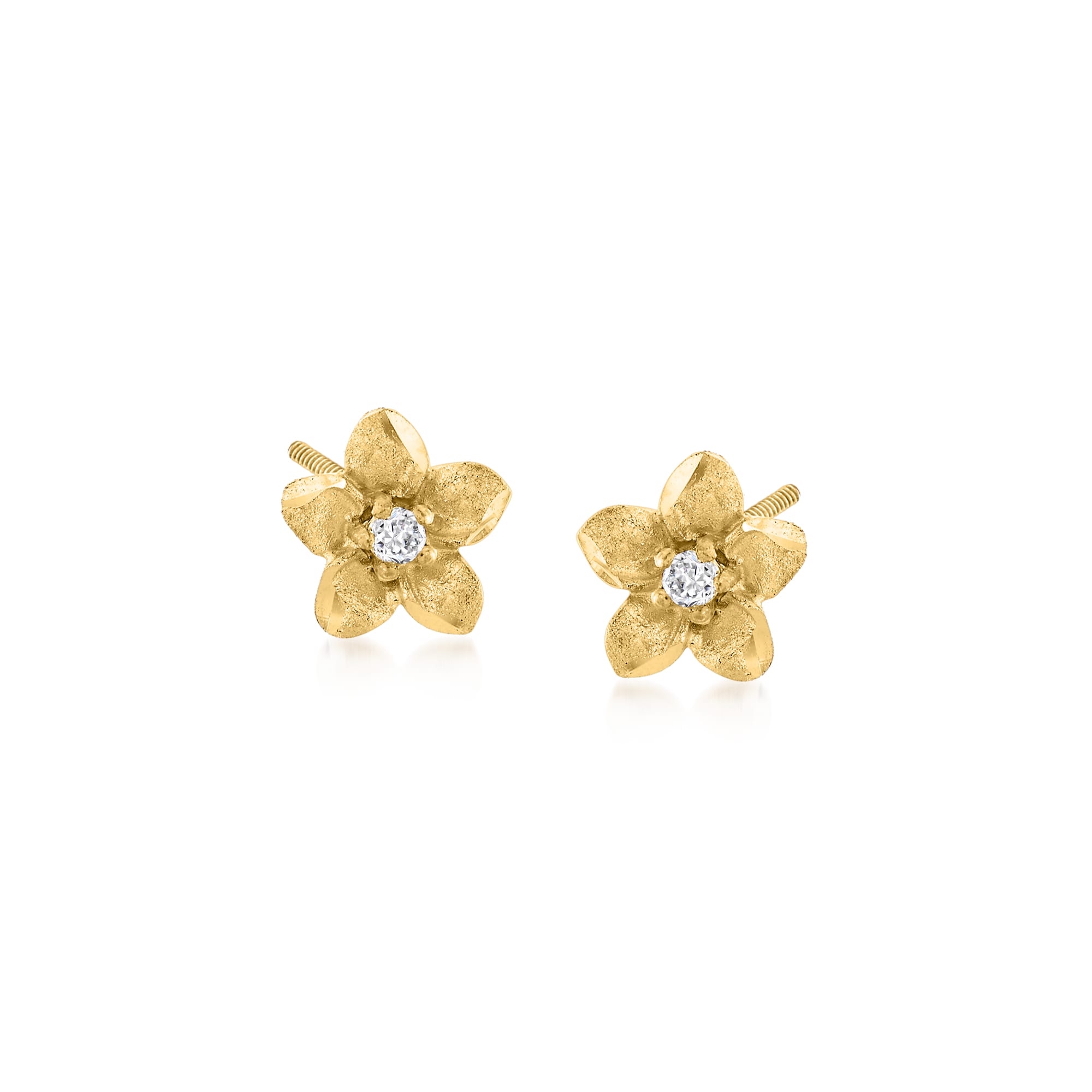 Child's 14kt Yellow Gold Flower Stud Earrings with Diamond Accents ...