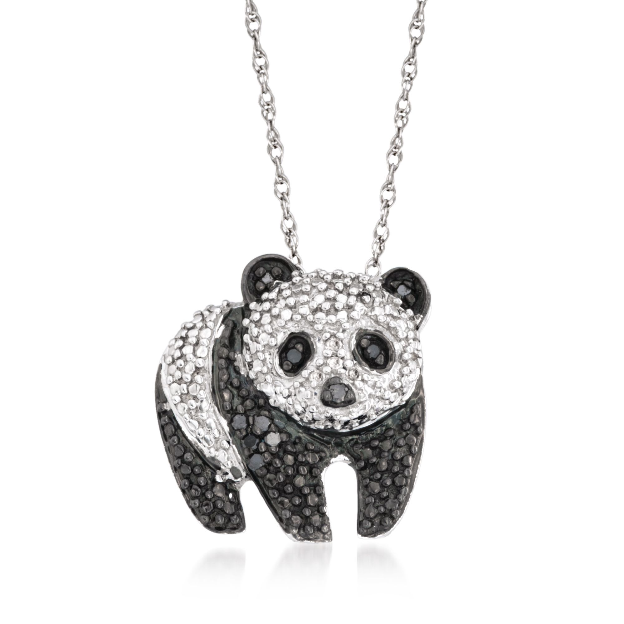 Wrapped Black & White Diamond Panda 18 Pendant Necklace (1/10 Ct. t.w.) in 10K Gold, Created for Macy's - Yellow Gold