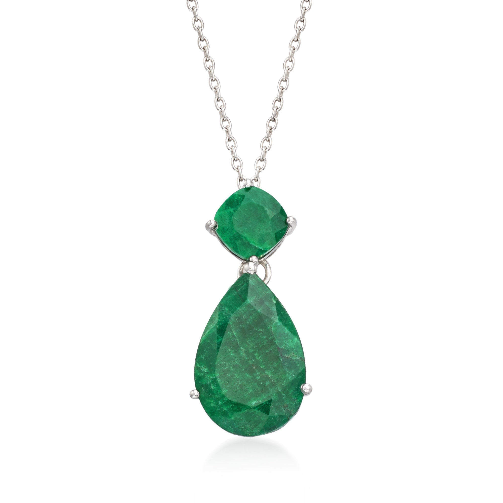 Sterling Silver Synthetic Oval Emerald and .10 ct tw Diamond Pendant -  Pughsdiamonds.com