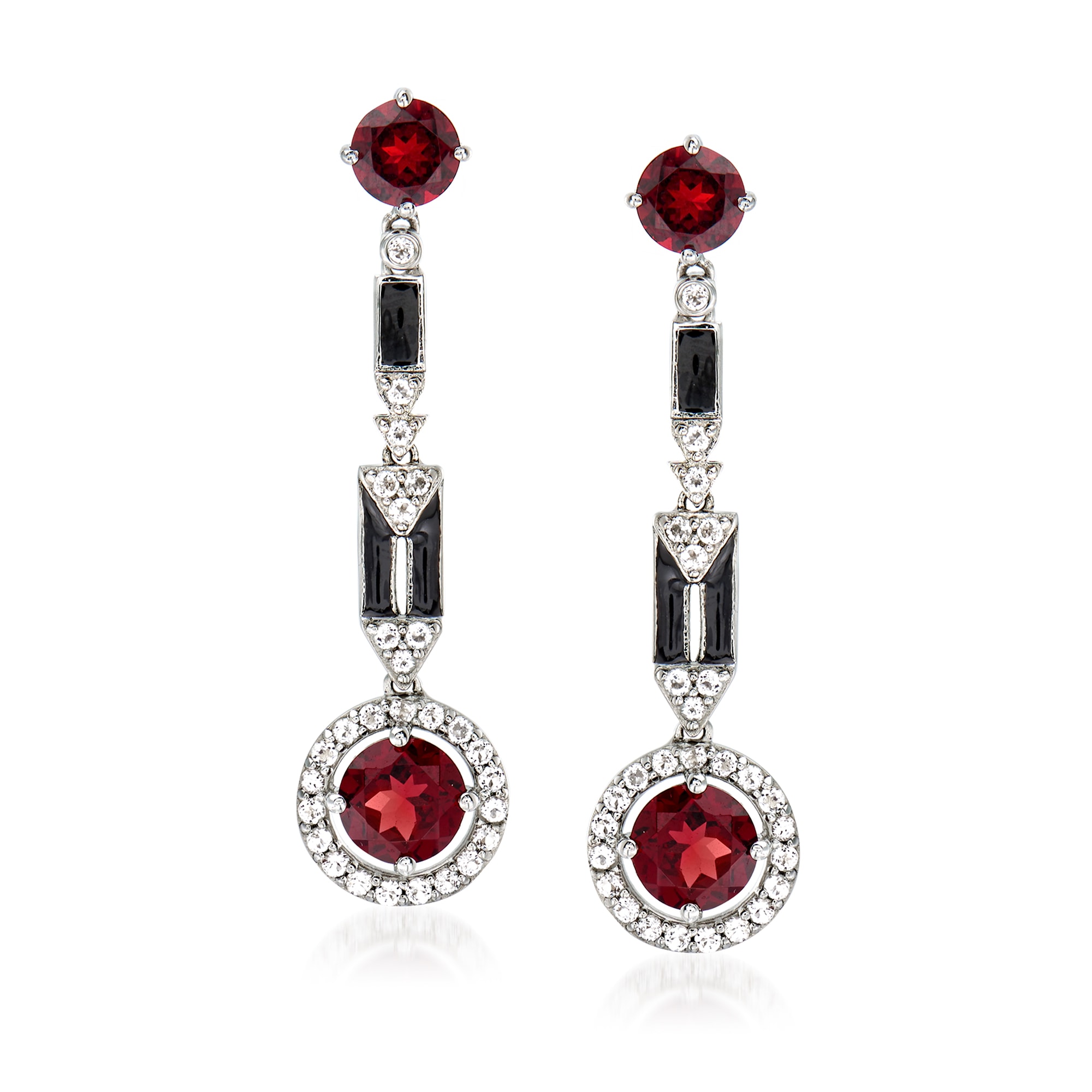 5.90 ct. t.w. Garnet and 1.00 ct. t.w. White Topaz Drop Earrings with ...
