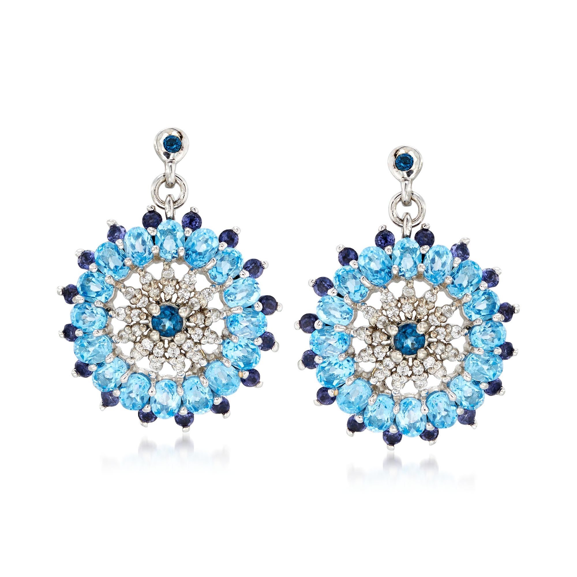 6.95 ct. t.w. Blue Topaz and .90 ct. t.w. Iolite Circle Drop Earrings ...