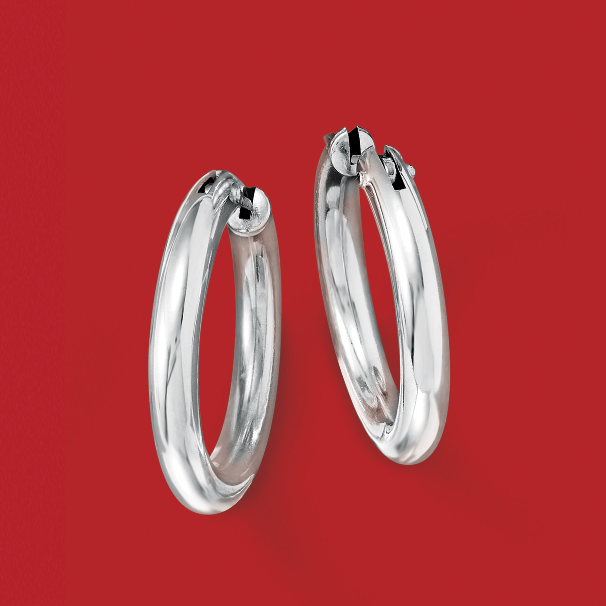 Italian 3mm Sterling Silver Hoop Earrings. 1 1/8