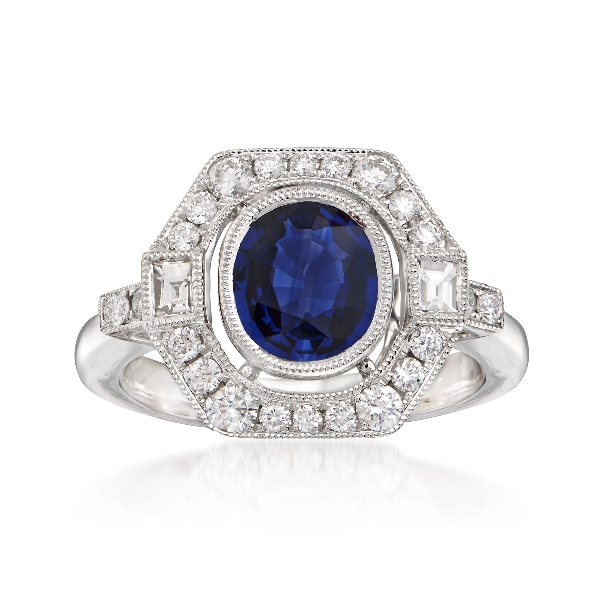 1.70 Carat Sapphire and .60 ct. t.w. Diamond Frame Ring in 18kt White ...