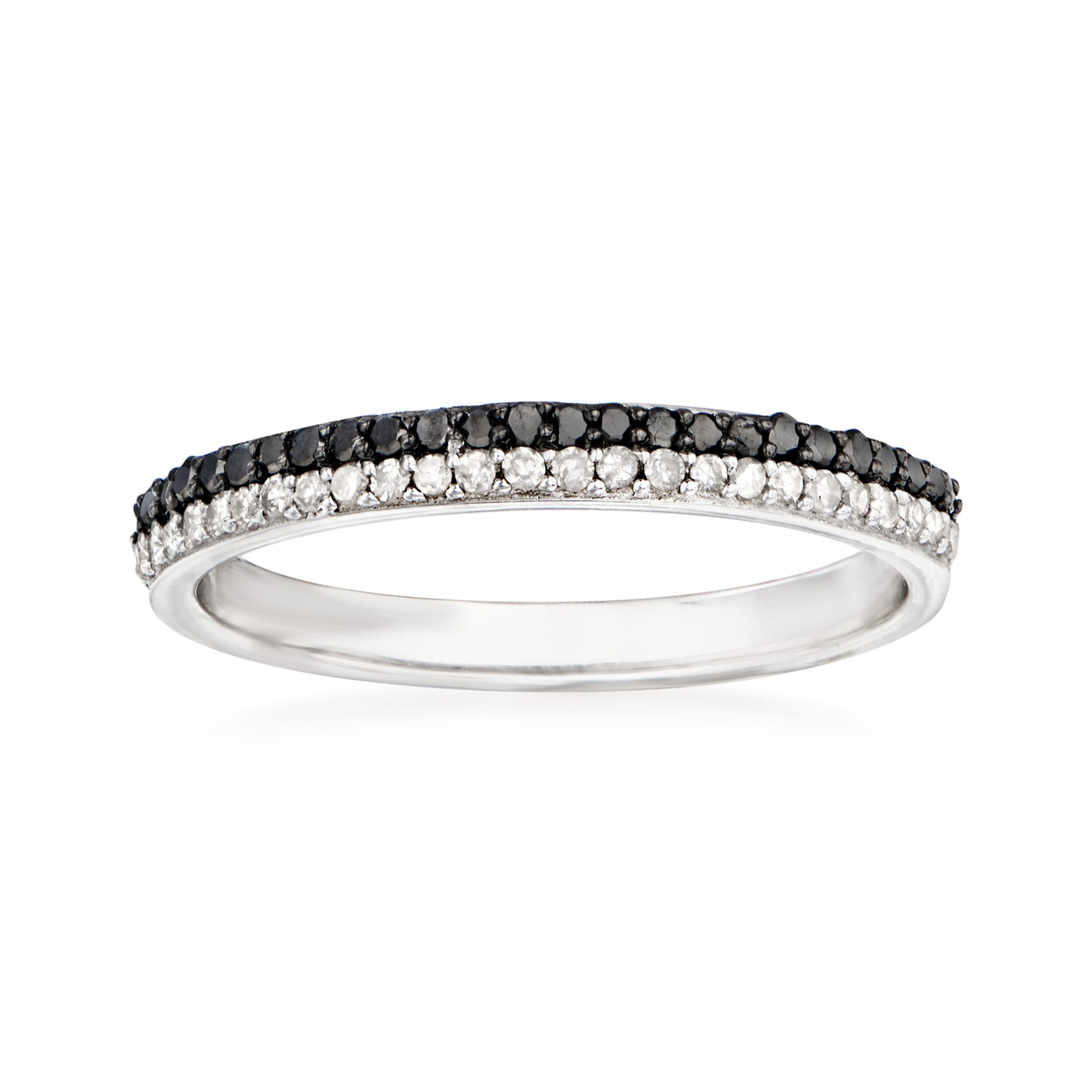 .25 ct. t.w. Black and White Diamond Two-Row Ring in Sterling Silver ...