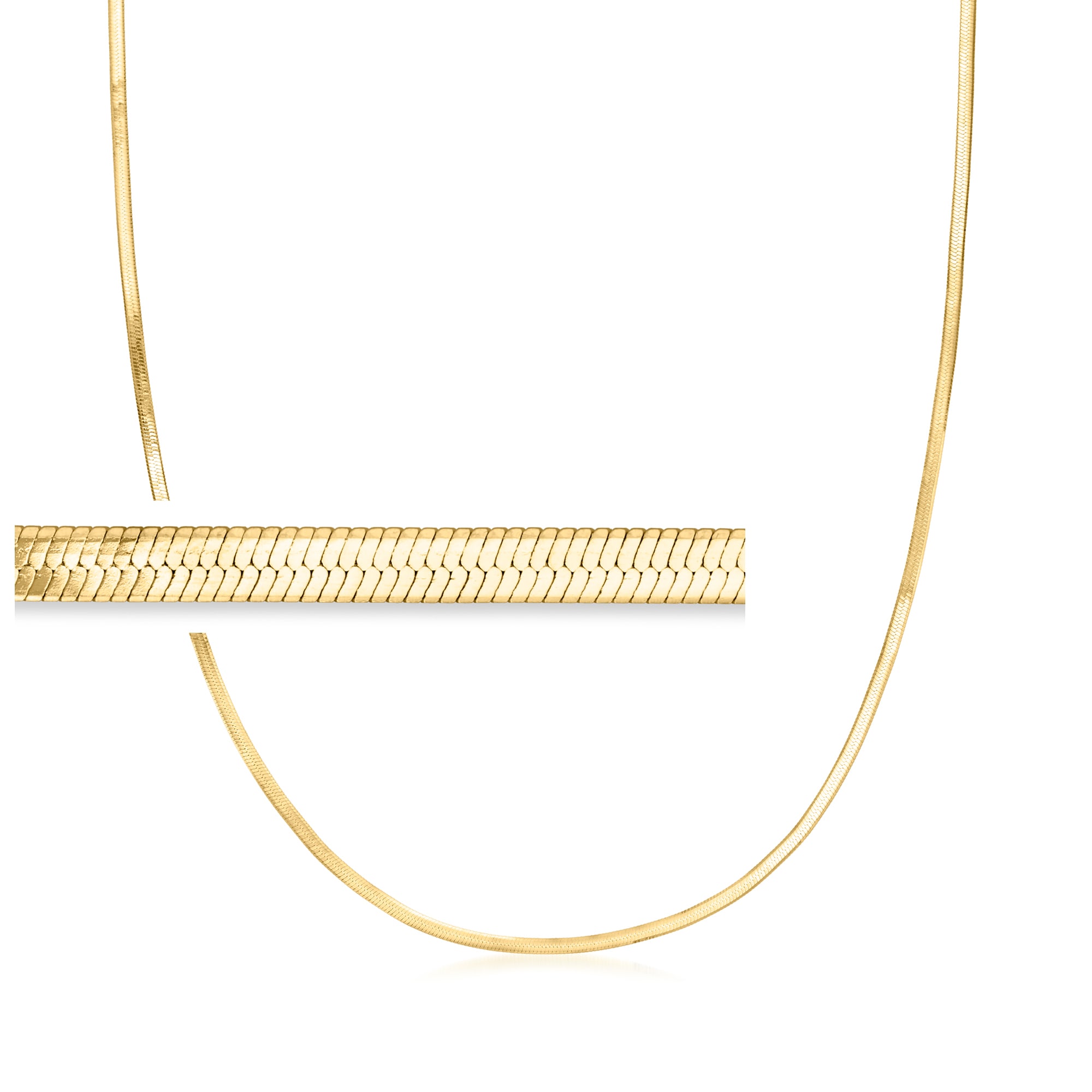 Solid Herringbone Chain Necklace 14K Yellow Gold 18