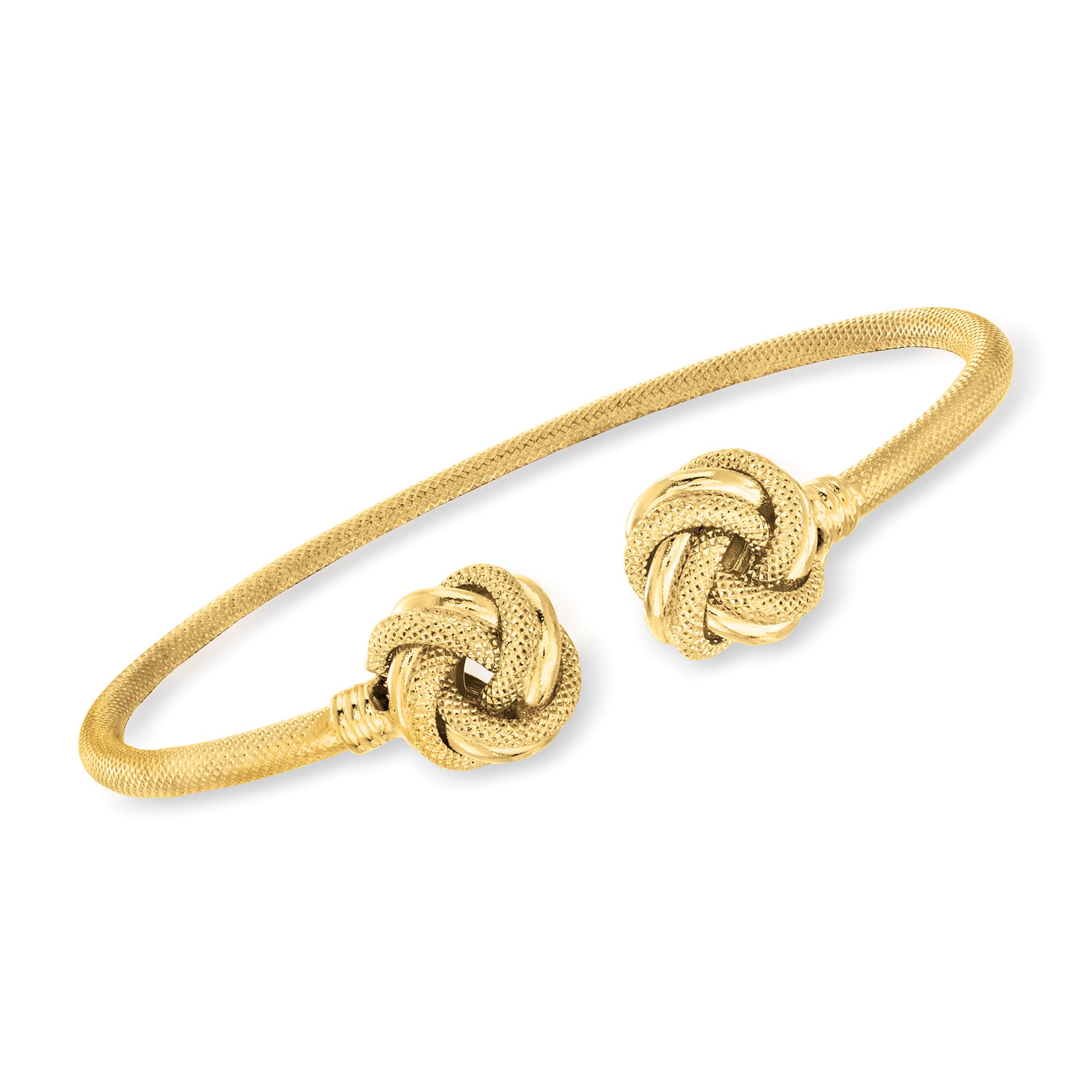 14k Yellow Gold Hook Closure Bangle with Love Knot - Richard Cannon Jewelry