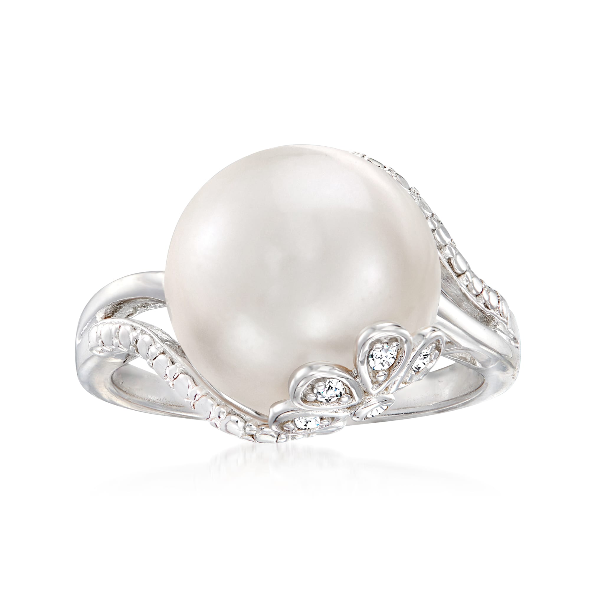 12-12.5mm Cultured Pearl Ring with Diamond Accents in Sterling Silver |  Ross-Simons