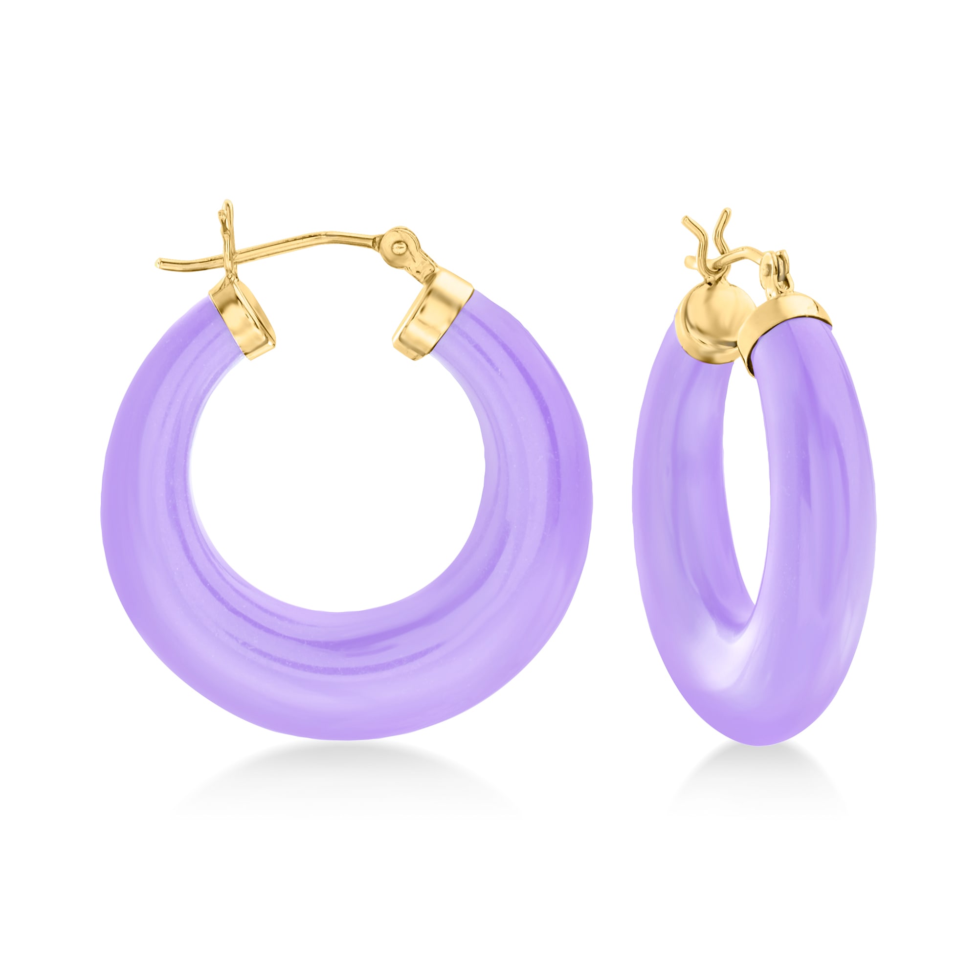 Lavender Jade Hoop Earrings with 14kt Yellow Gold. 1 1 8