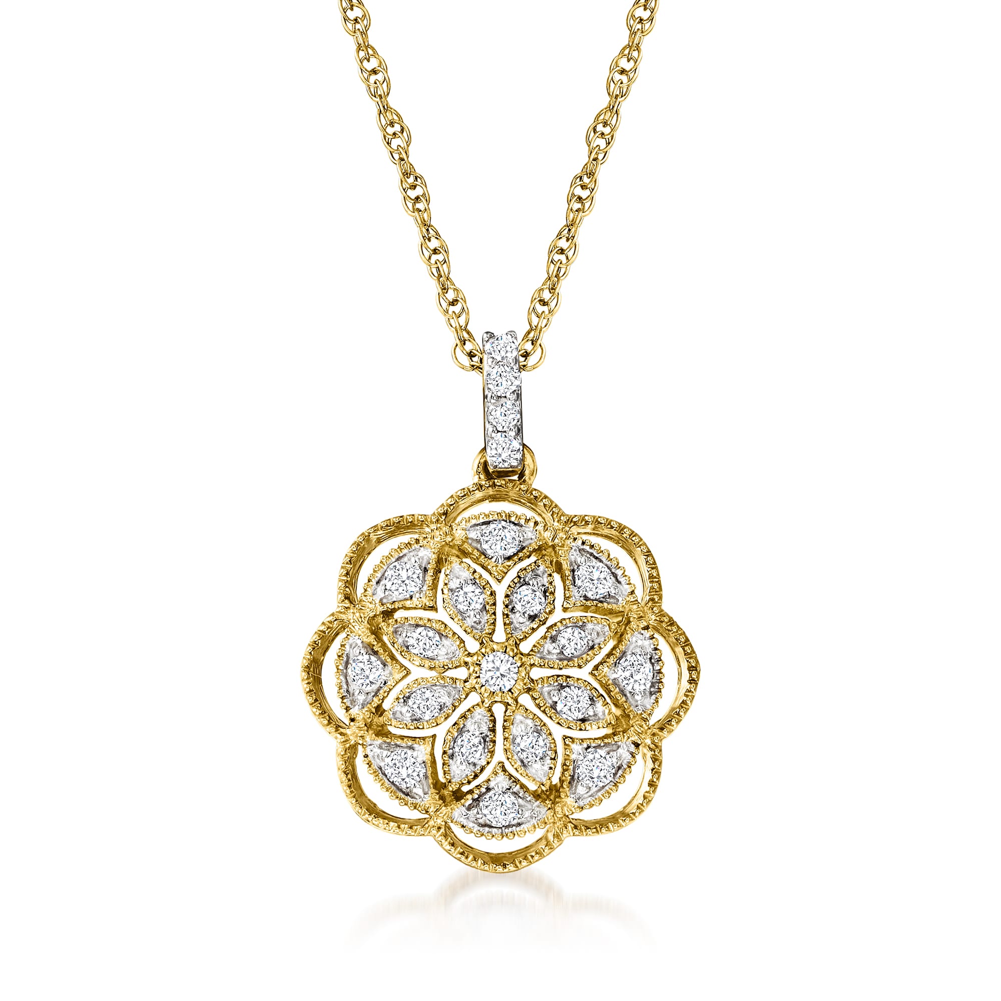 .25 ct. t.w. Diamond Flower Pendant Necklace in 18kt Gold Over Sterling ...
