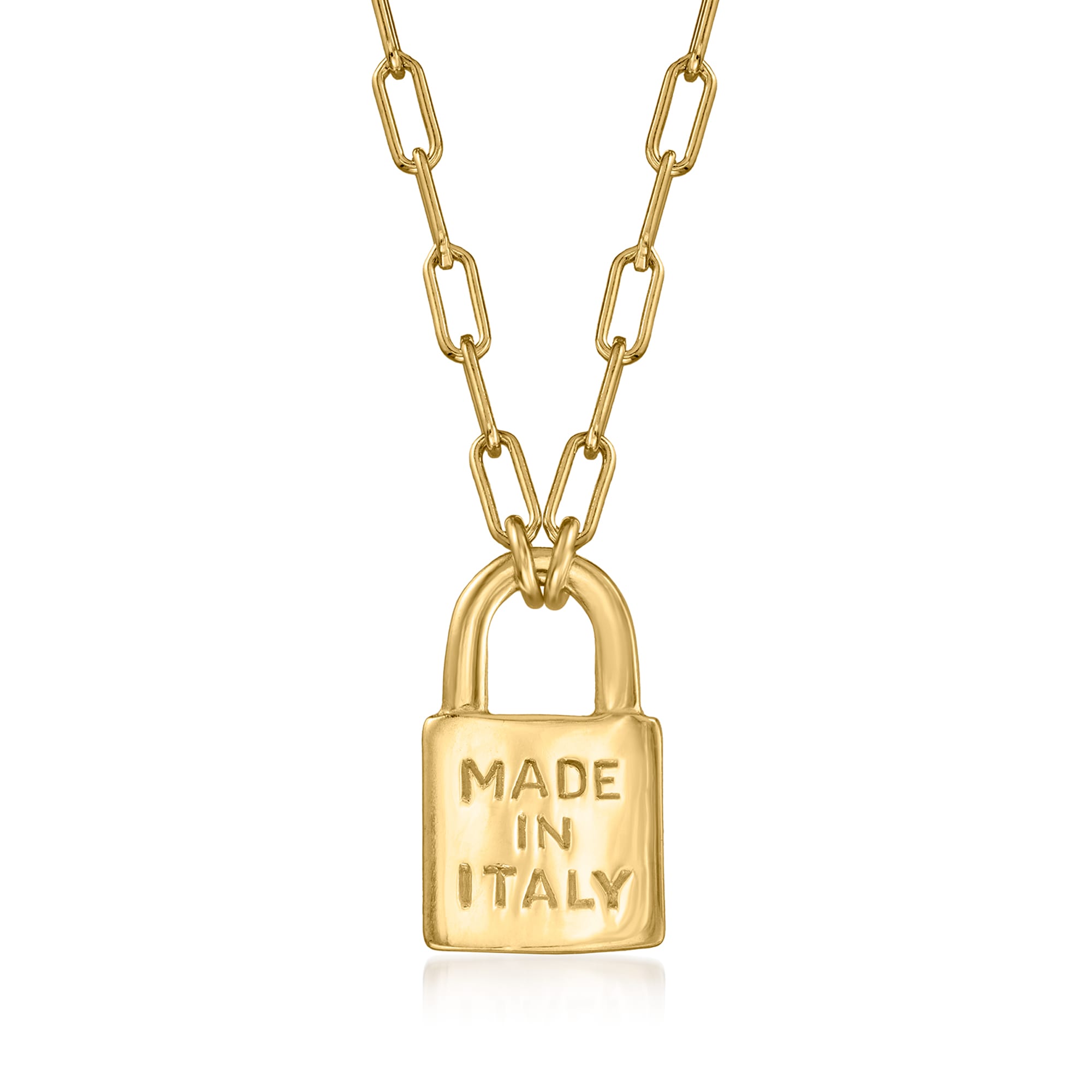 Padlock Paperclip Link Pendant 18 Necklace in 14K Gold-Plated Sterling Silver - K Yellow Gold Over Silver