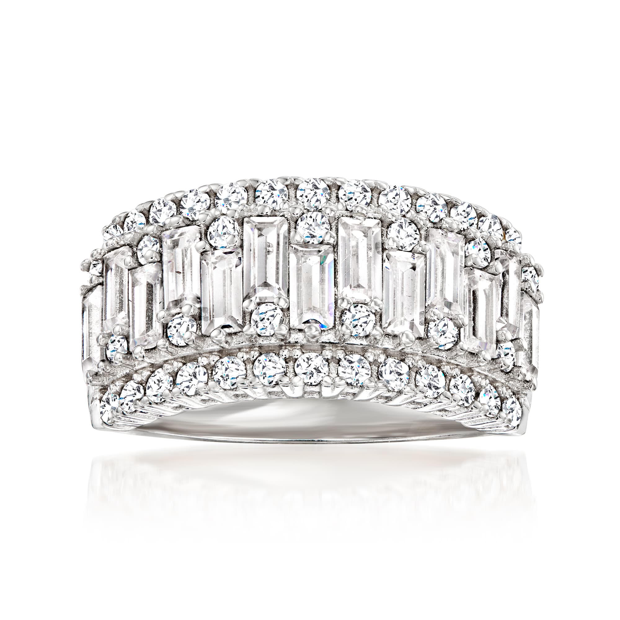 2.40 ct. t.w. Baguette and Round CZ Ring in Sterling Silver Ross