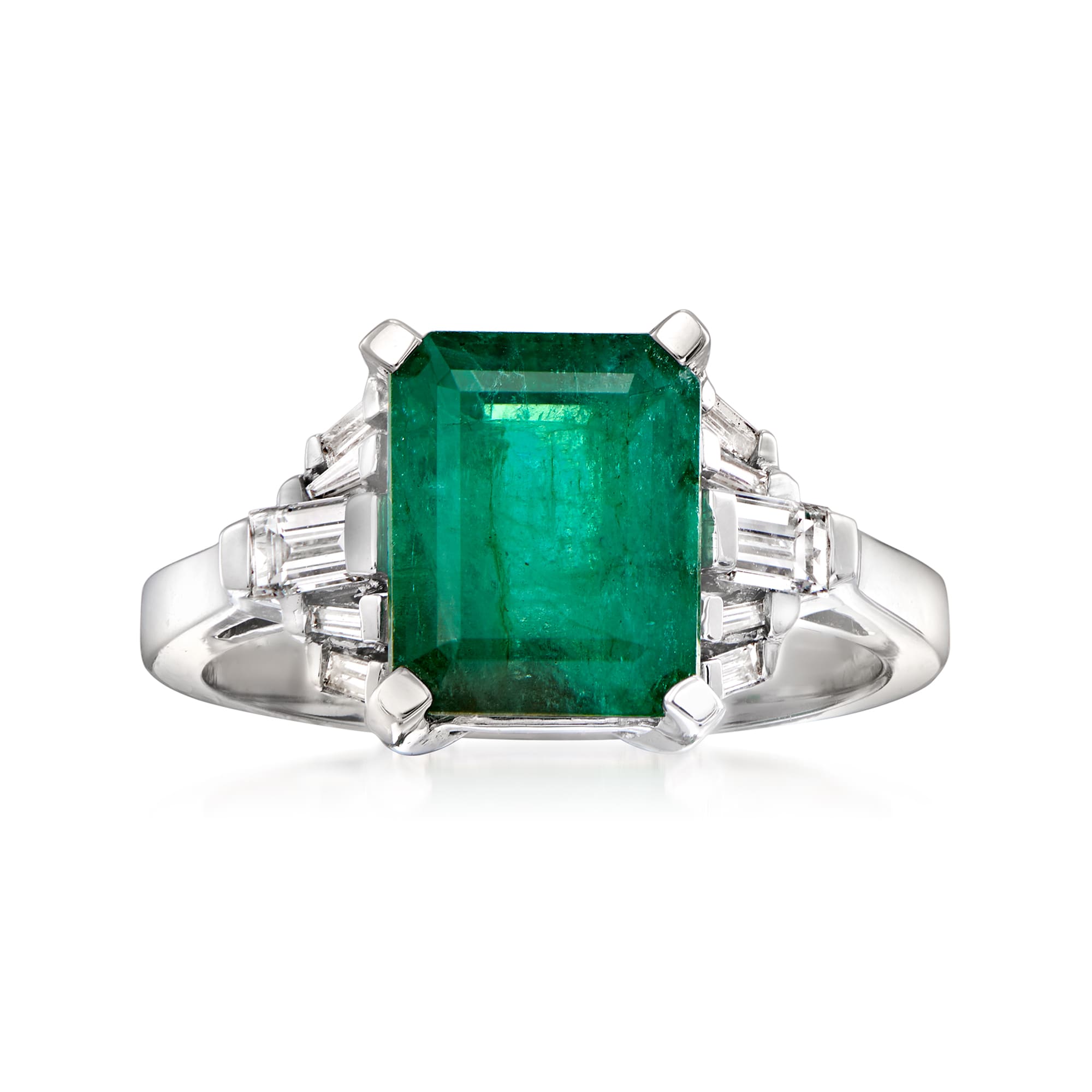 3.80 Carat Emerald and .37 ct. t.w. Diamond Ring in 14kt White Gold ...