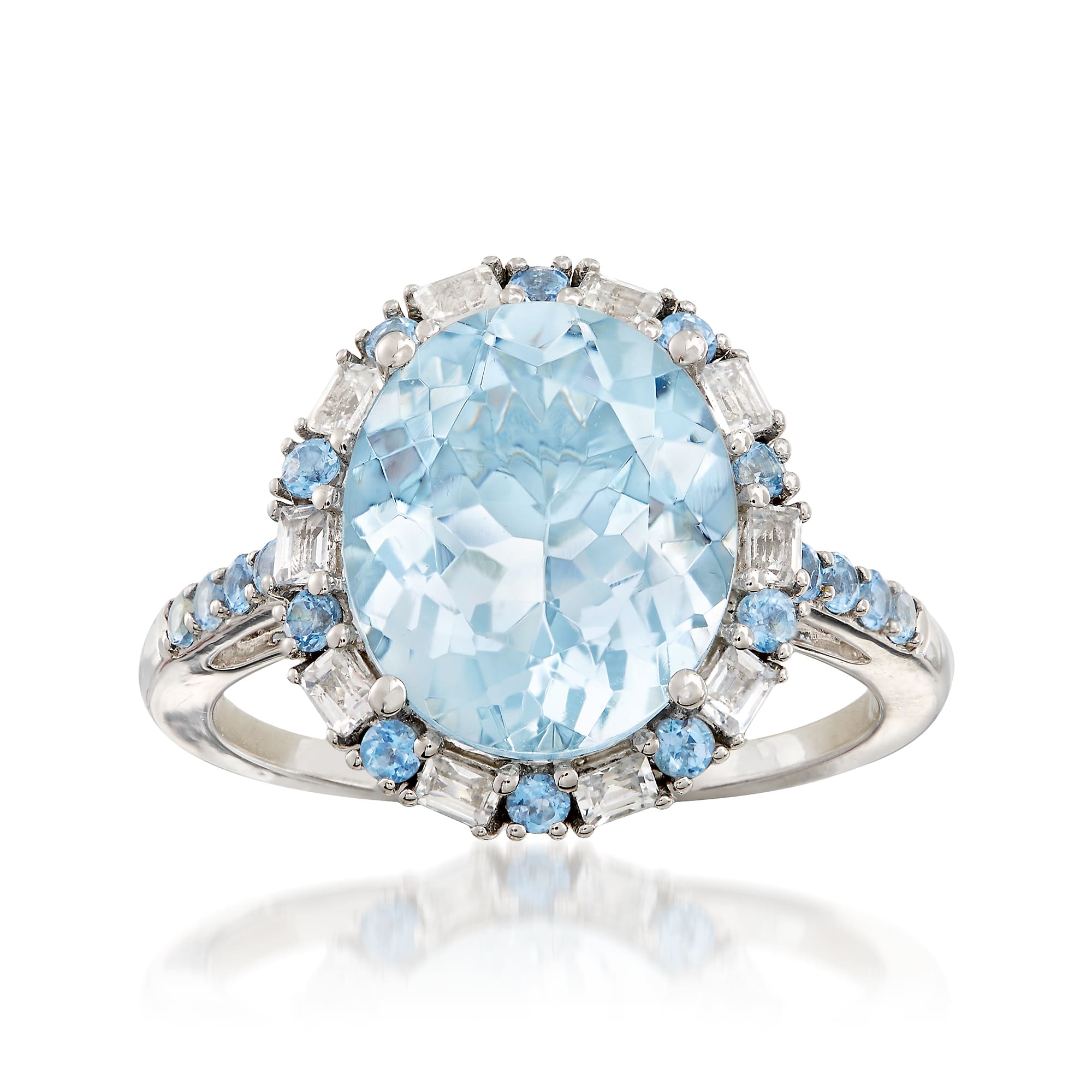 4.30 ct. t.w. Aquamarine and .40 ct. t.w. White Sapphire Ring in 14kt ...