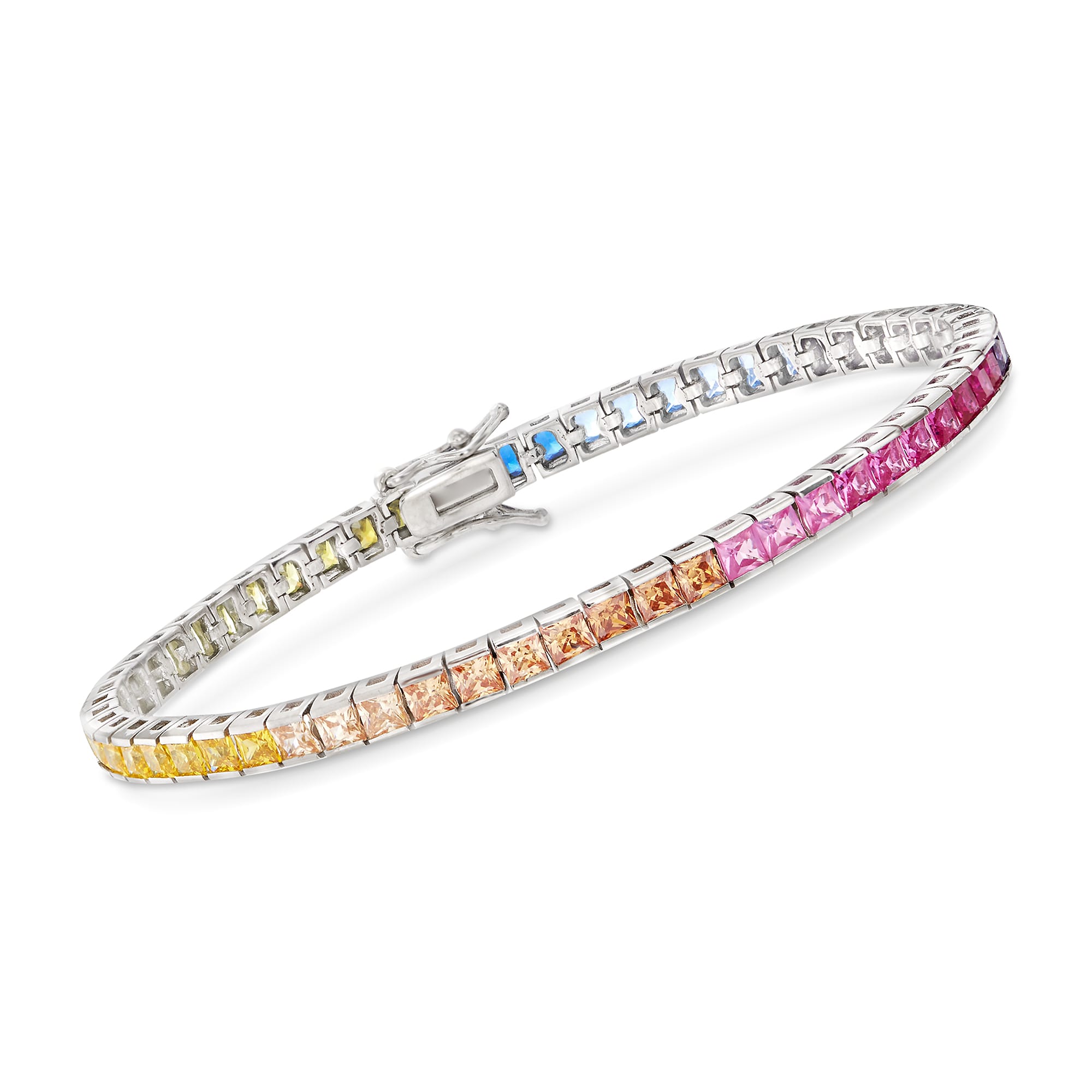 8.70 ct. t.w. Simulated Multicolored Sapphire Tennis Bracelet in Sterling  Silver | Ross-Simons