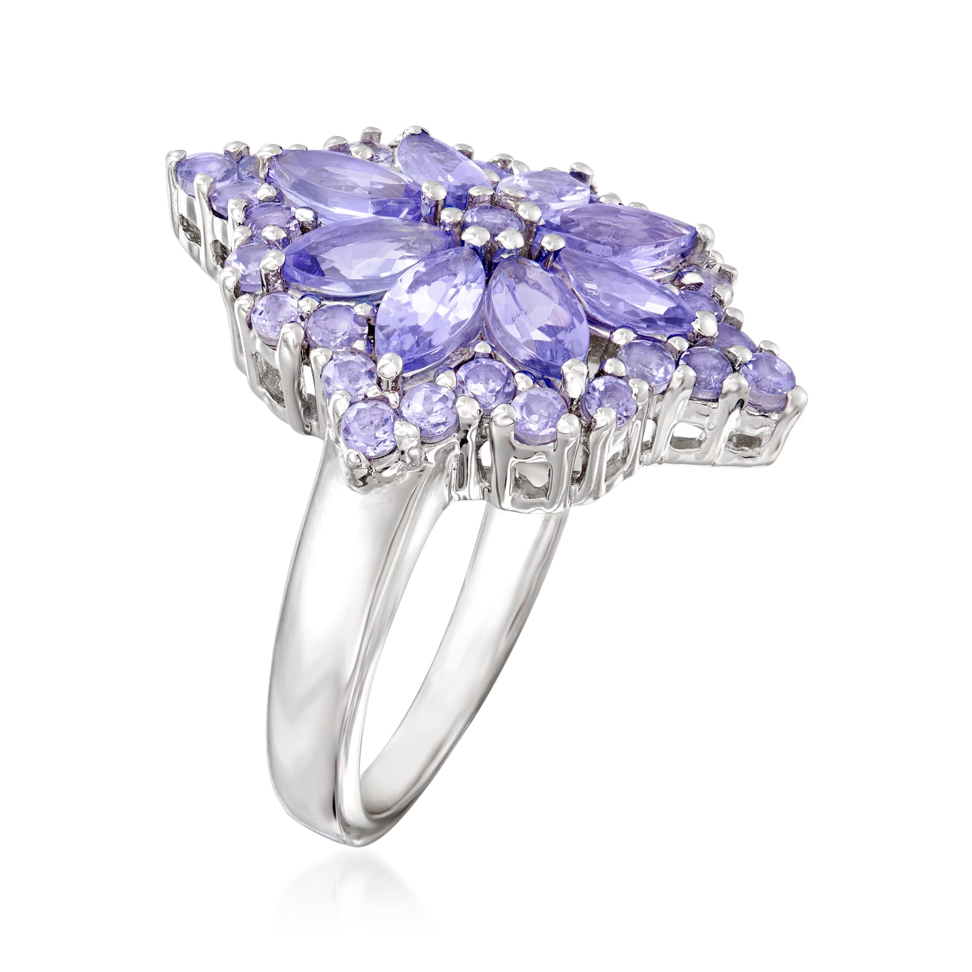 2.70 ct. t.w. Tanzanite Flower Burst Ring in Sterling Silver