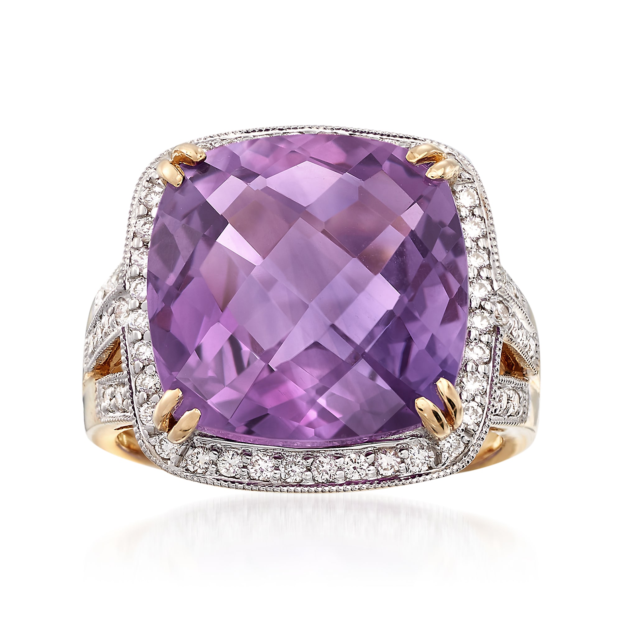 11.00 Carat Amethyst and .40 ct. t.w. Diamond Ring in 14kt Yellow Gold ...