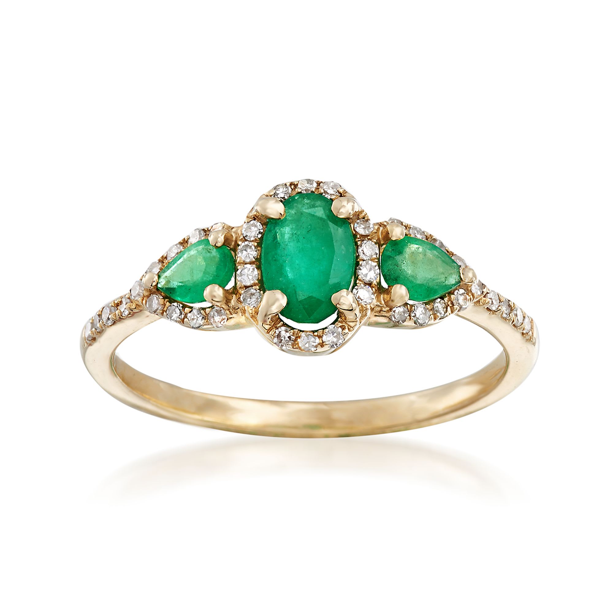 .60 ct. t.w. Emerald and .15 ct. t.w. Diamond Ring in 14kt Yellow Gold ...