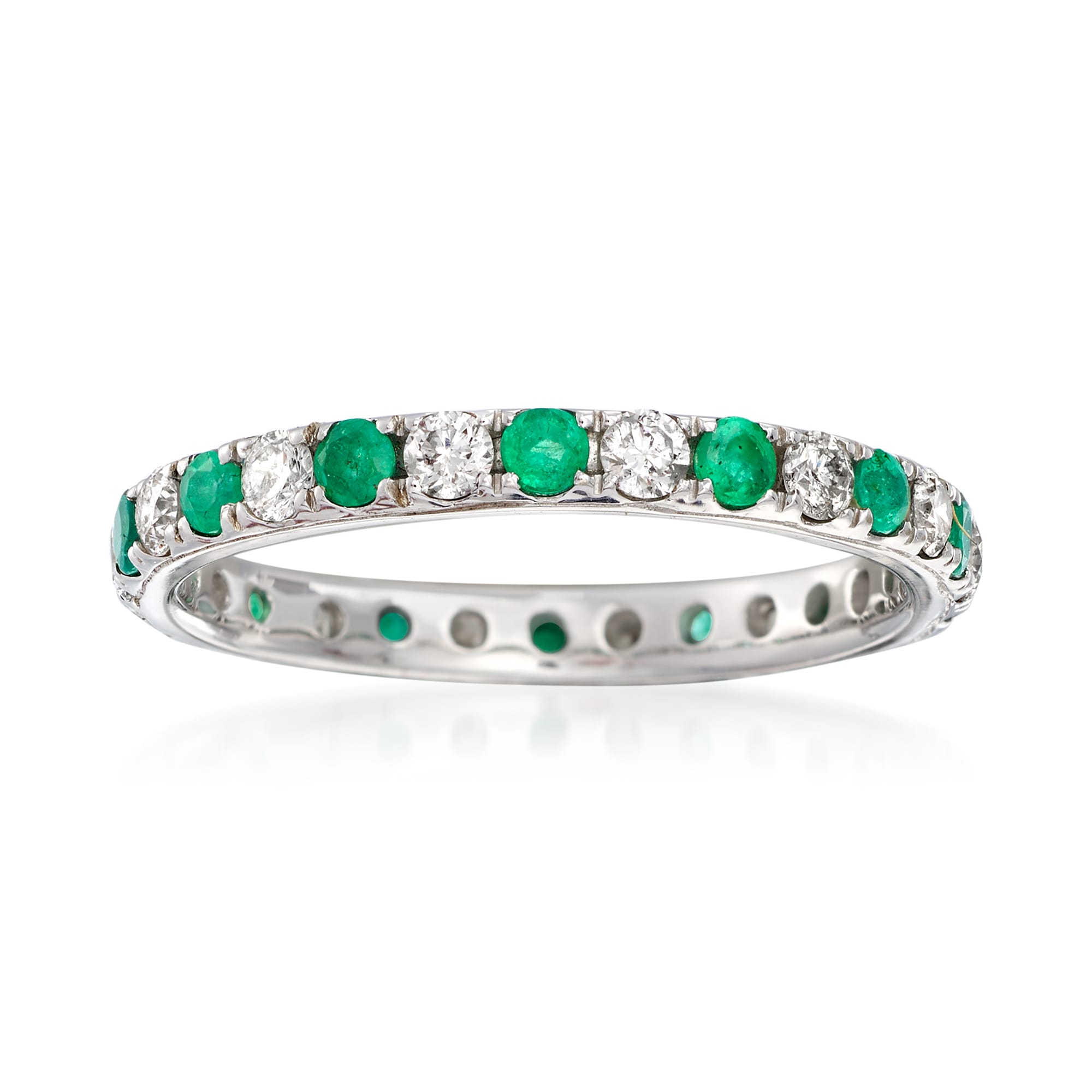 .40 ct. t.w. Emerald and .50 ct. t.w. Diamond Eternity Band in 14kt ...