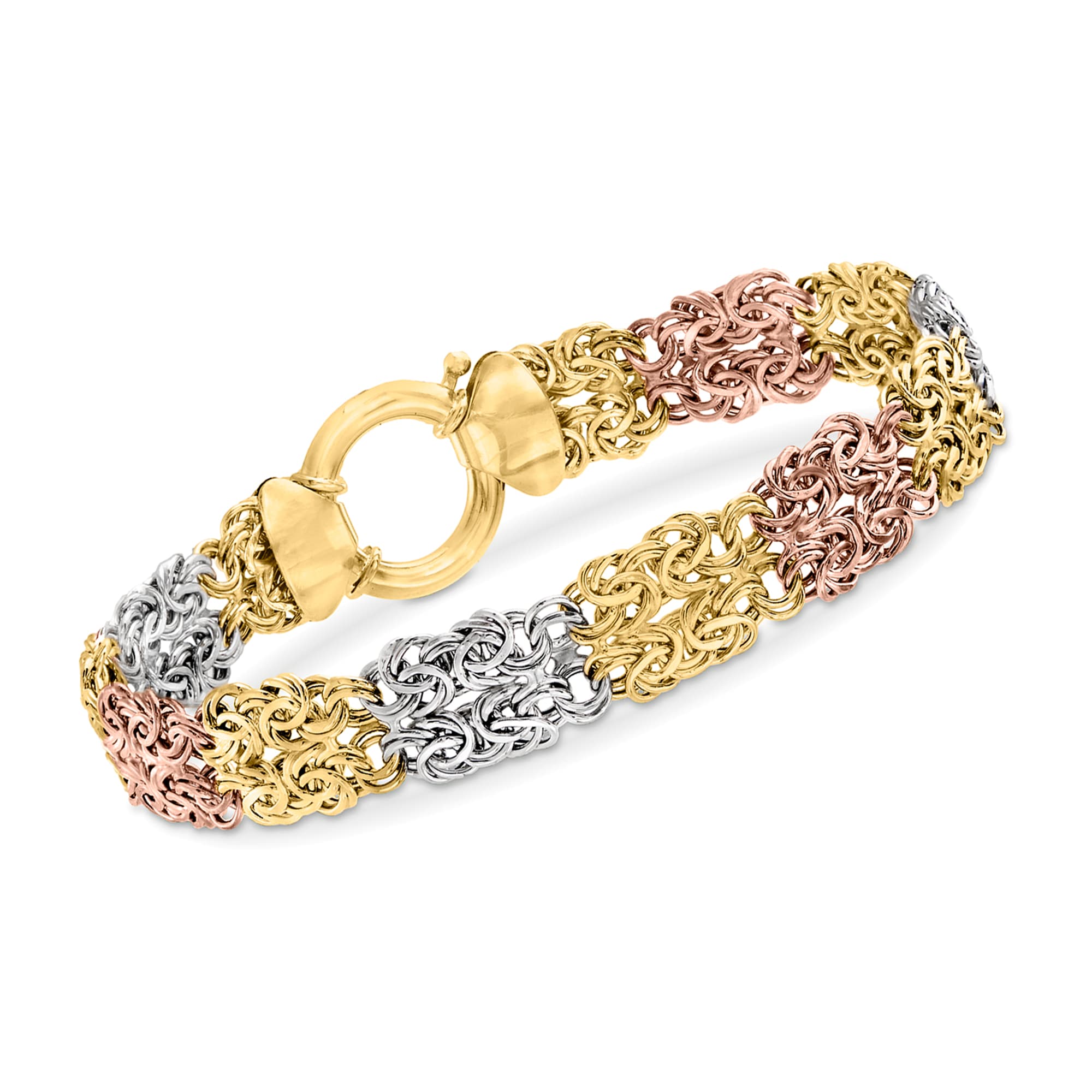 14kt Tri Colored Gold Byzantine Bracelet Ross Simons