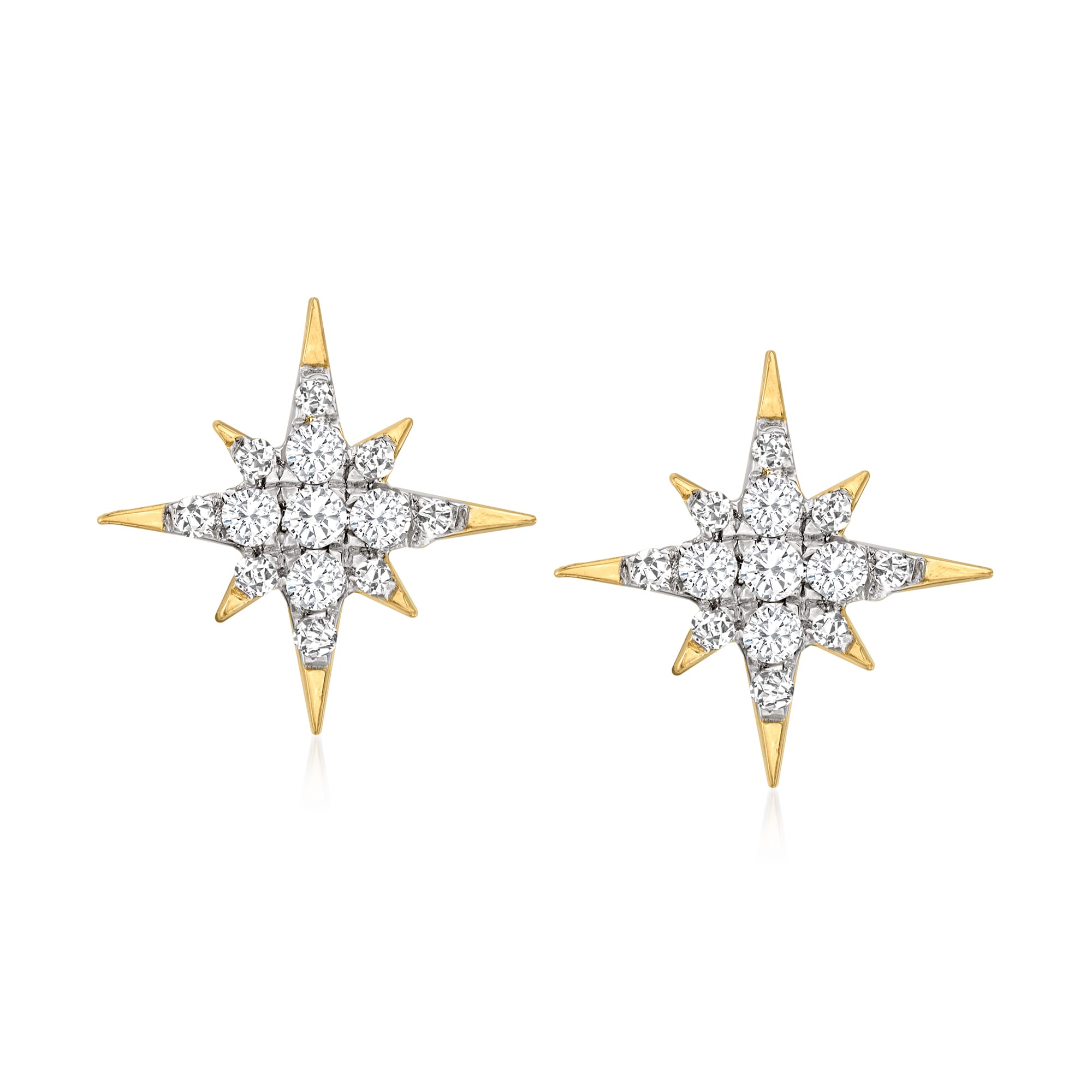 .15 ct. t.w. Diamond Star Stud Earrings in 14kt Yellow Gold | Ross-Simons