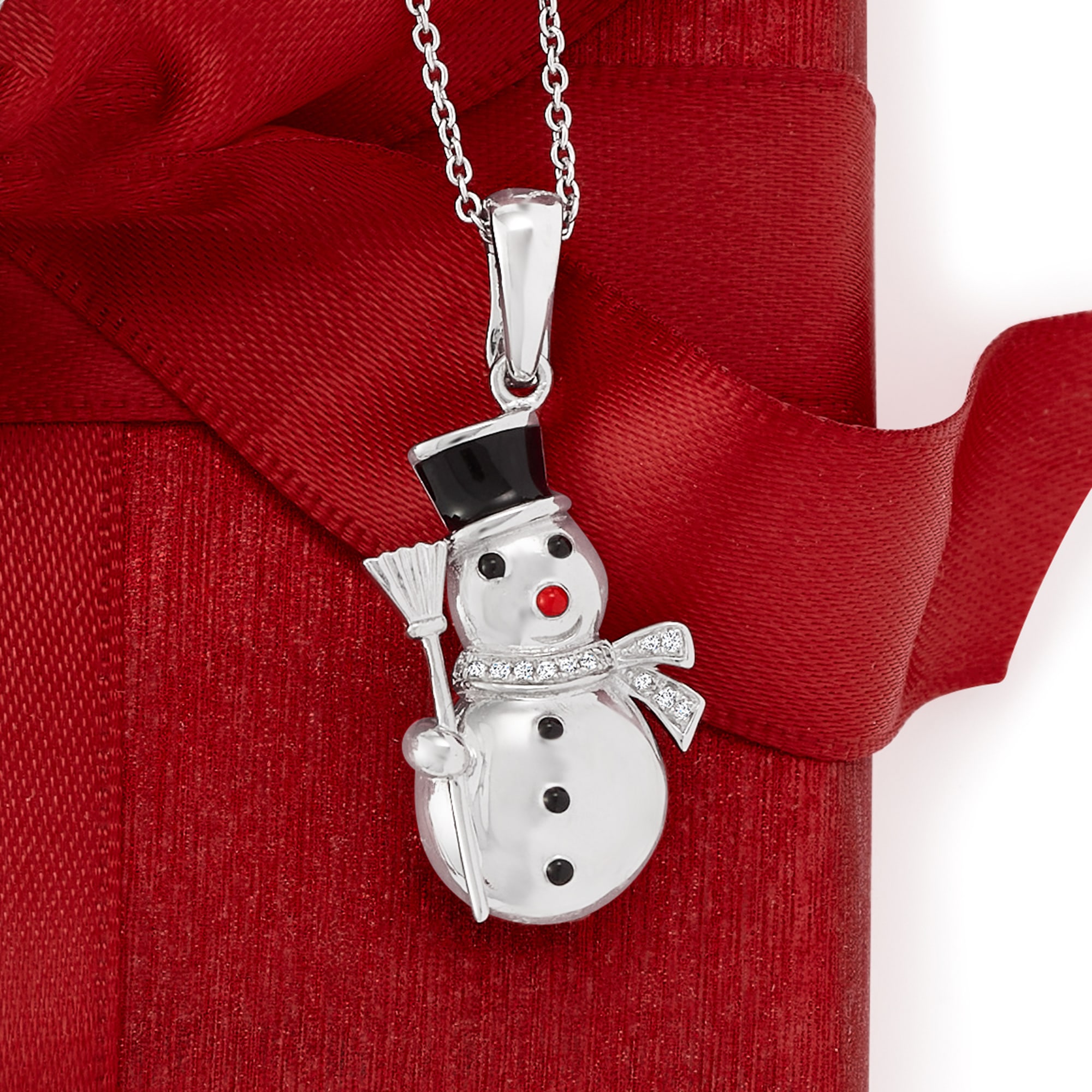 925 Sterling Silver Polished Open Back Red Enameled Mini Snowman Pendant -  Accessories and Jewelry