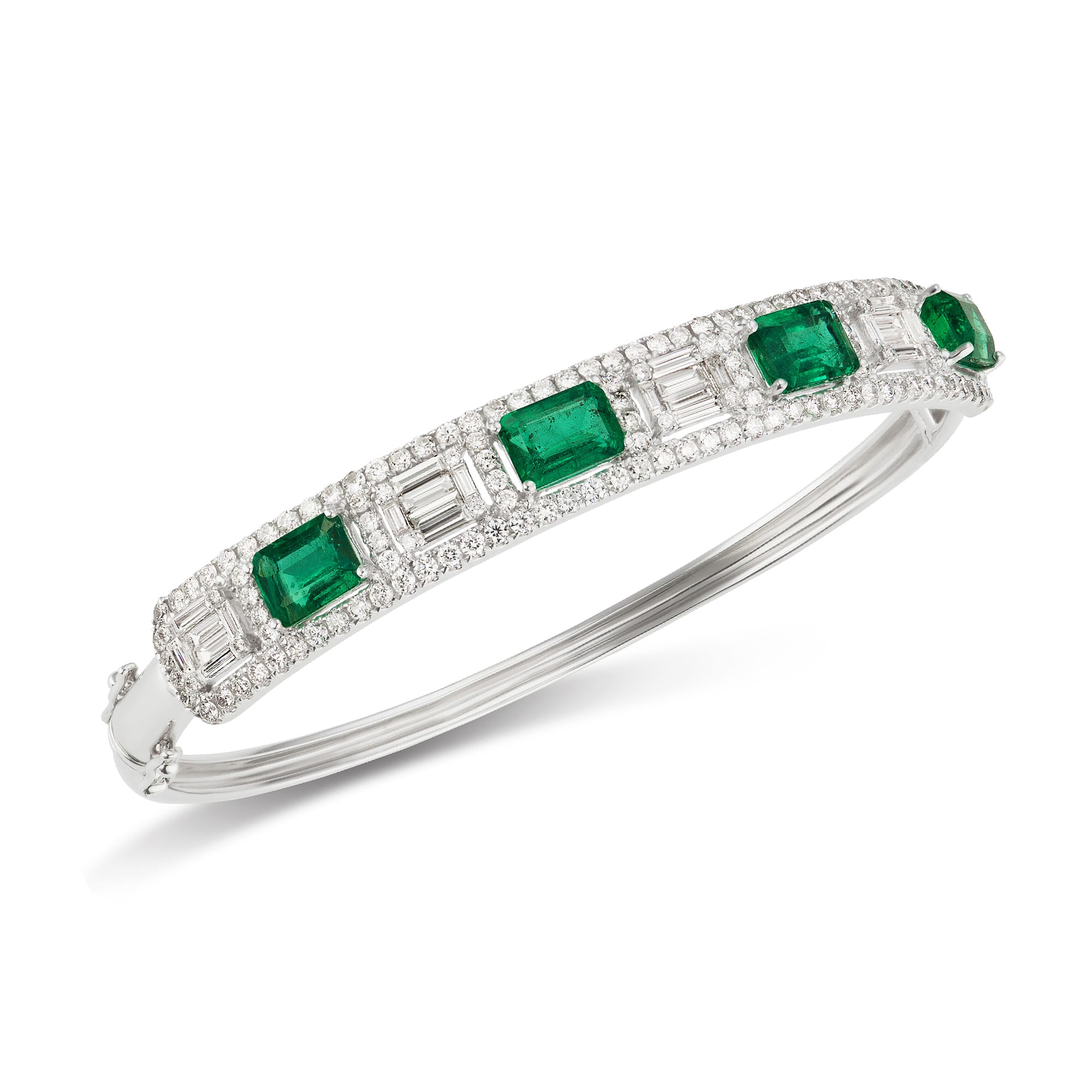 4.50 ct. t.w. Emerald and 2.96 ct. t.w. Diamond Bangle Bracelet in 18kt ...