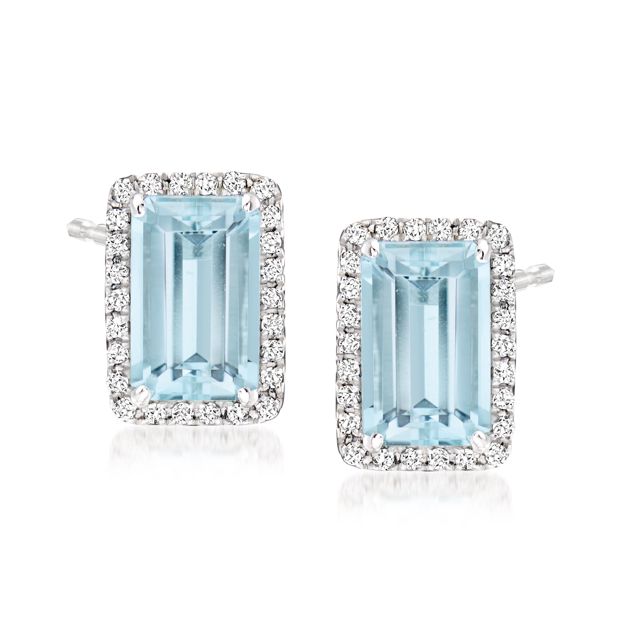 2.50 ct. t.w. Aquamarine and .18 ct. t.w. Diamond Earrings in 14kt ...