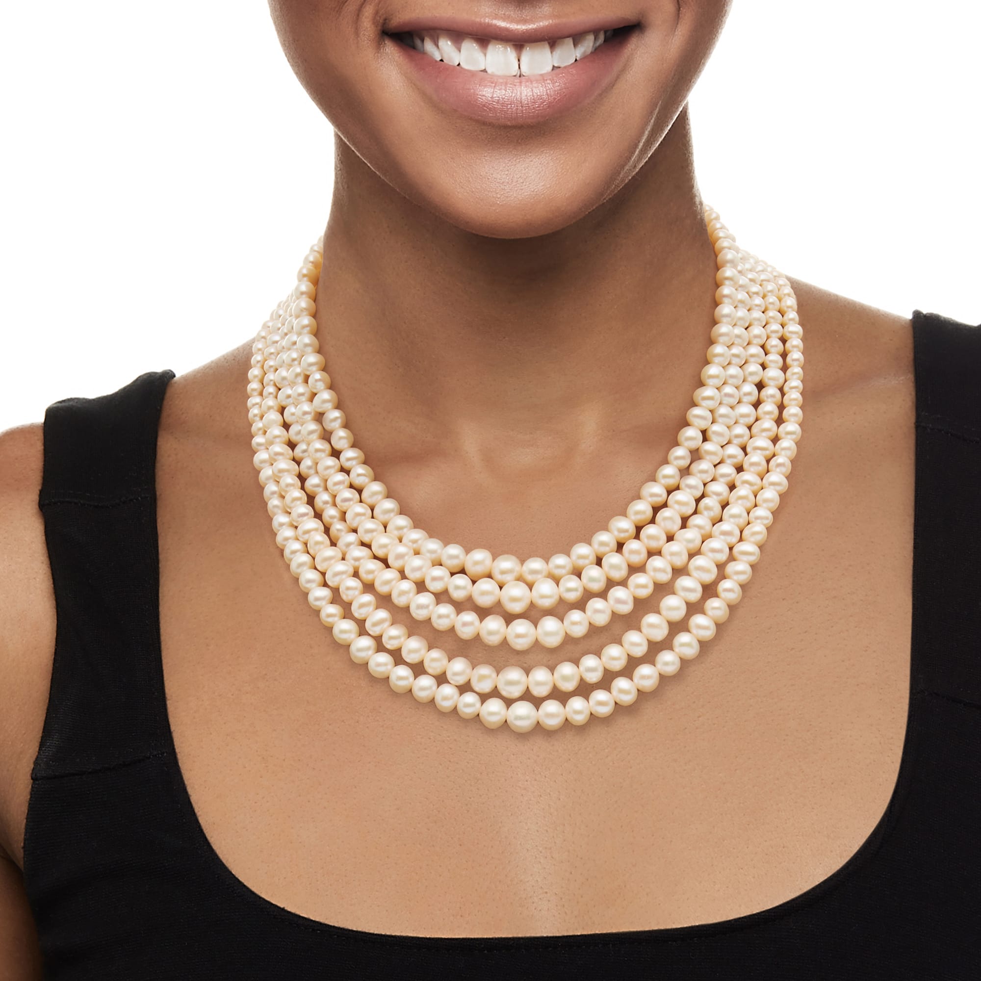 Pink 4 Strand Twist, Pearls & Crystals Necklace | Pearls & More