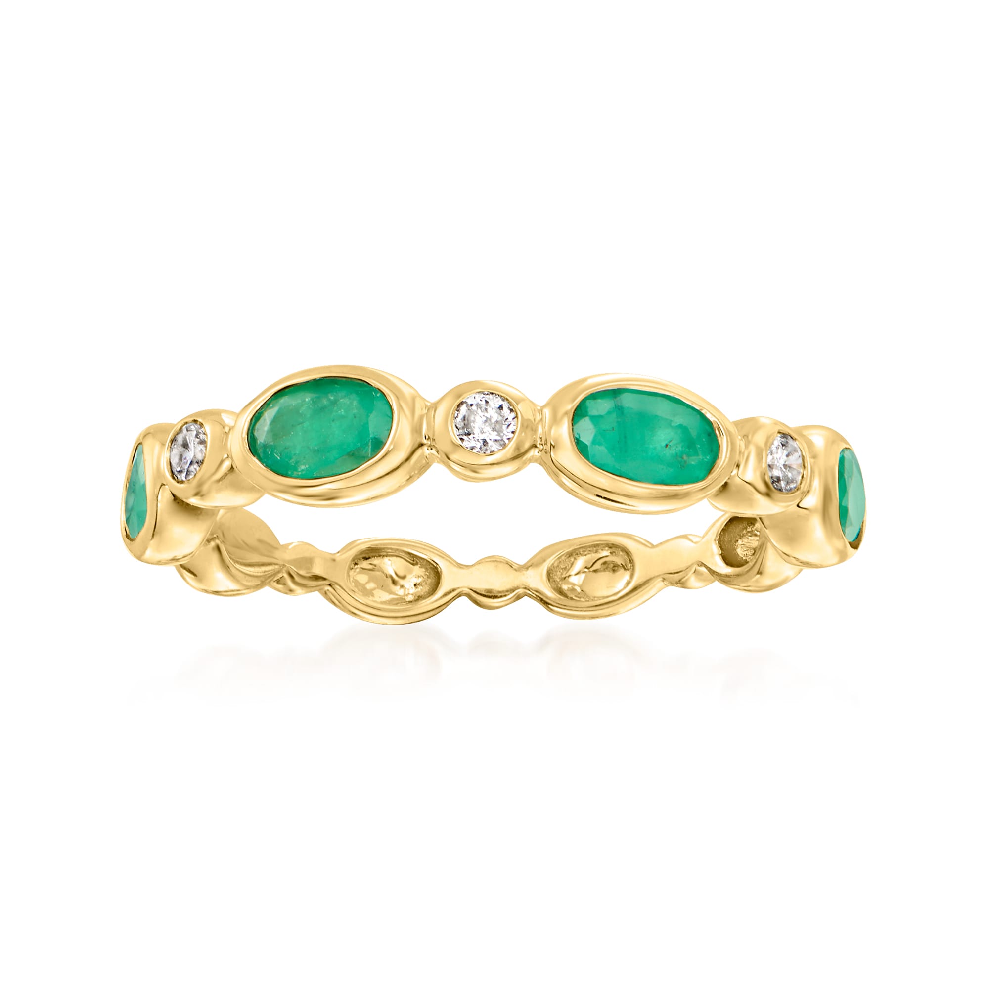 .90 ct. t.w. Emerald and .10 ct. t.w. Diamond Ring in 14kt Yellow Gold ...