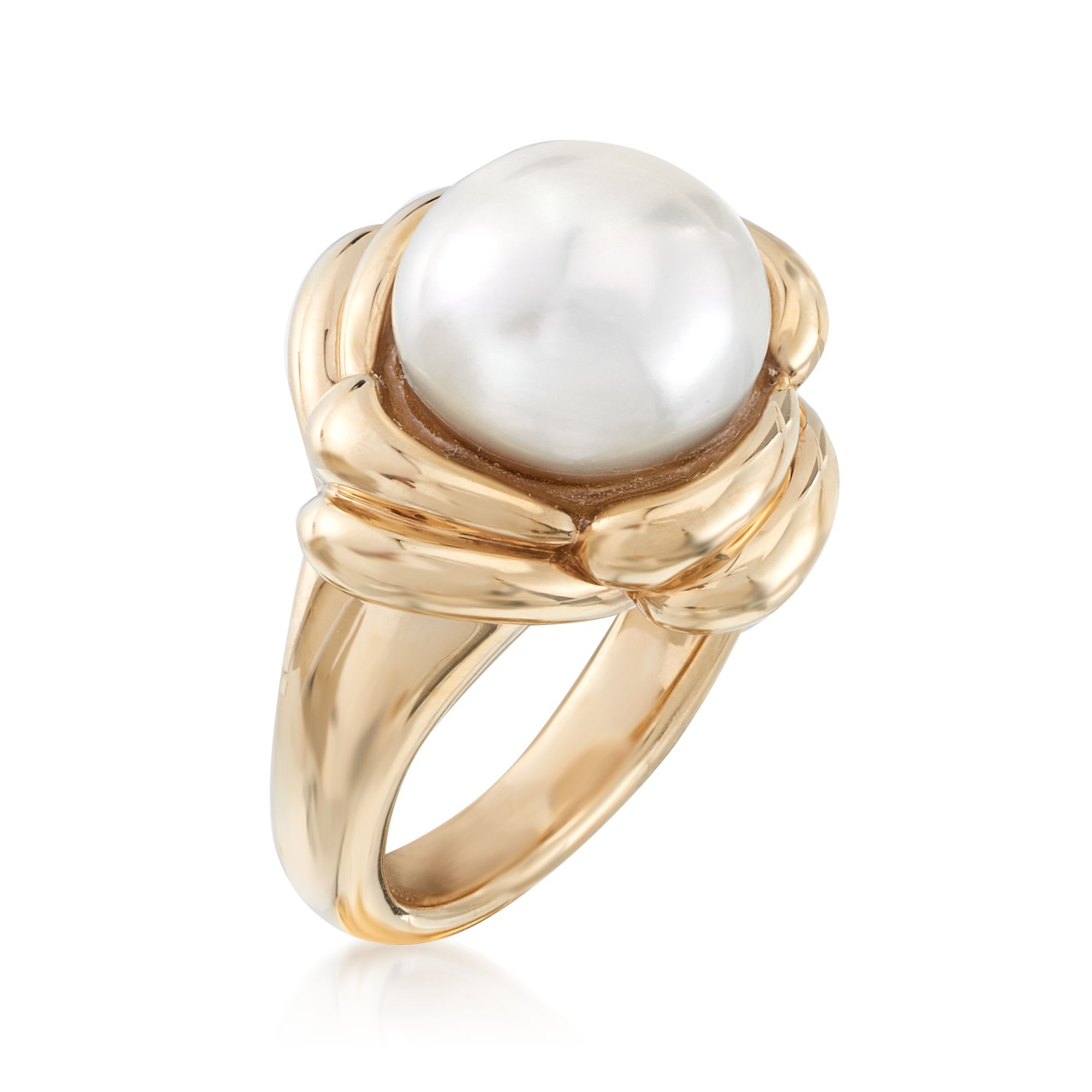 11.5-12mm Cultured Pearl Scalloped Ring in 14kt Yellow Gold | Ross-Simons