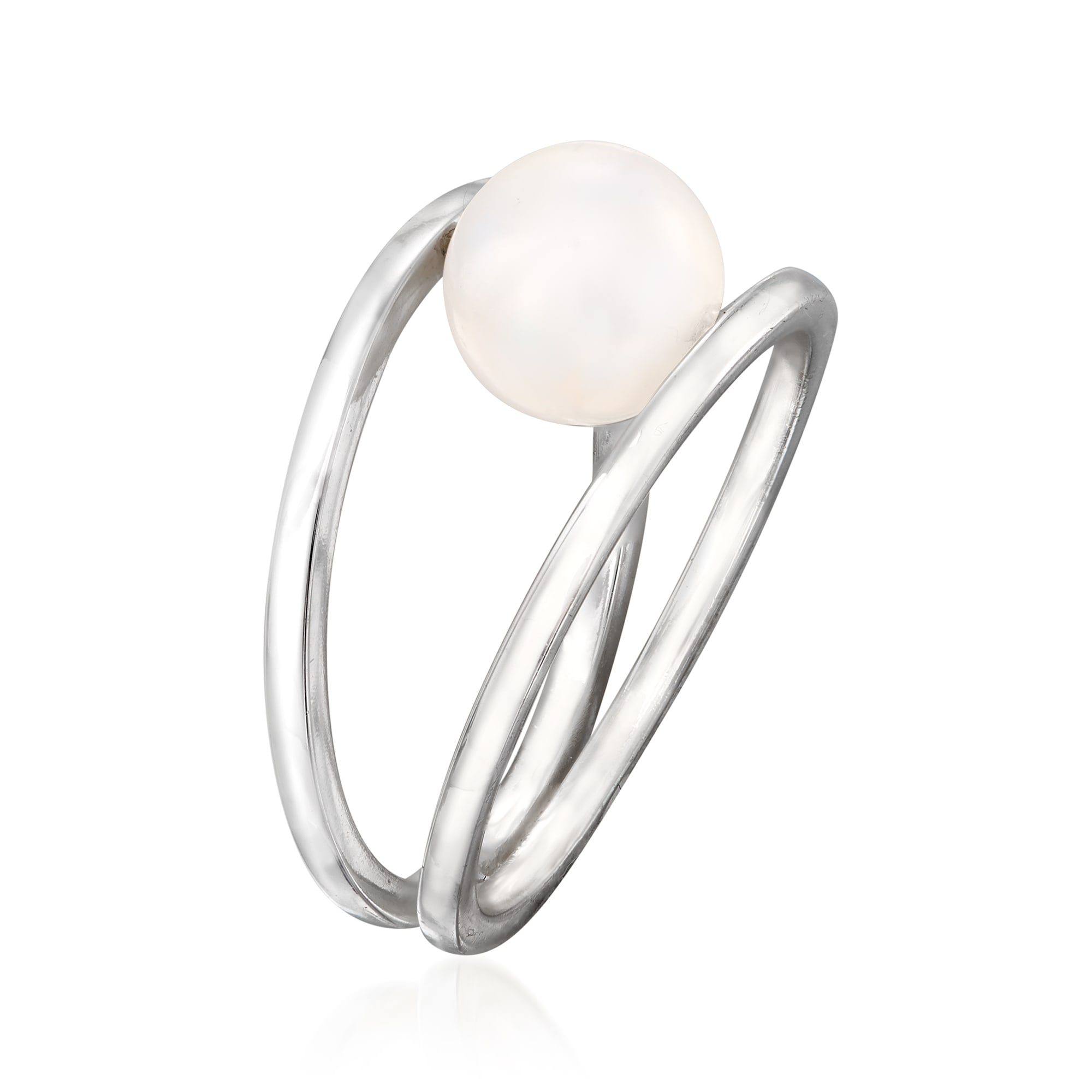 8mm Cultured Pearl Double Open-Circle Ring in Sterling Silver | Ross-Simons