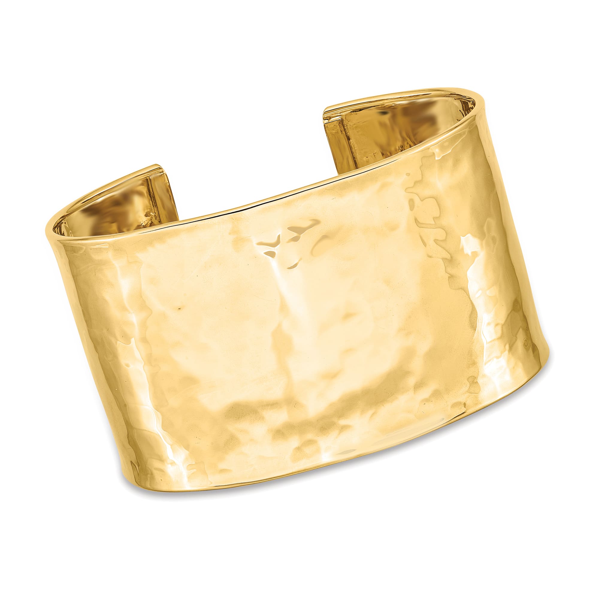 Italian 14kt Yellow Gold Wide Hammered Cuff Bracelet. 7.5