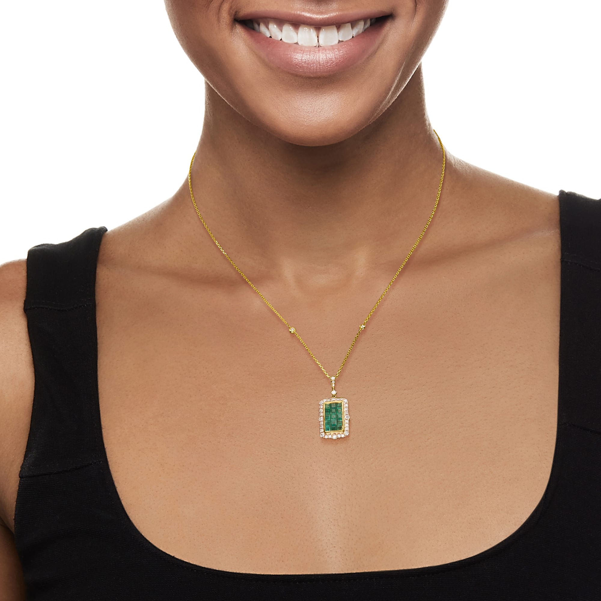 1.20 ct. t.w. Emerald and .64 ct. t.w. Diamond Pendant Necklace in