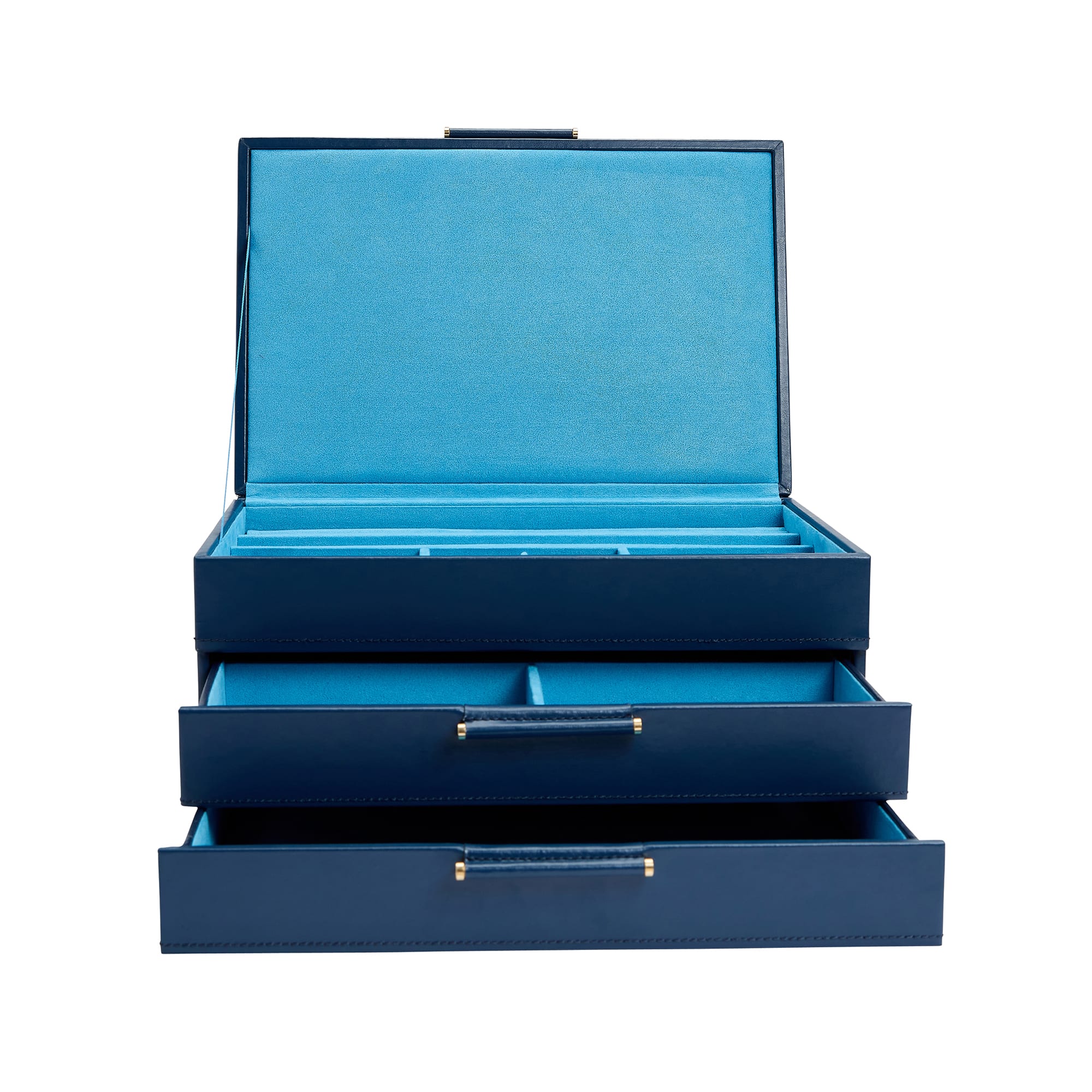 Leather 5 Square Jewelry Box - Ice Blue