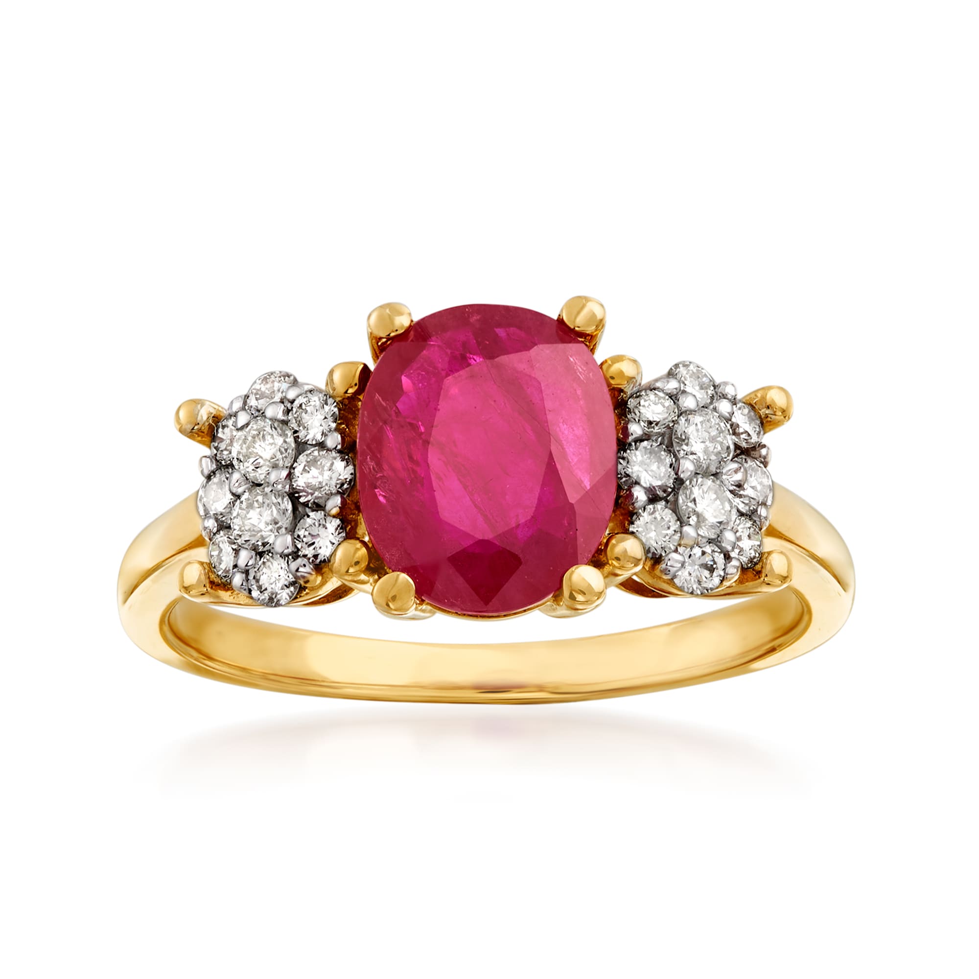 2.20 Carat Ruby and .35 ct. t.w. Diamond Cluster Ring in 14kt Yellow ...