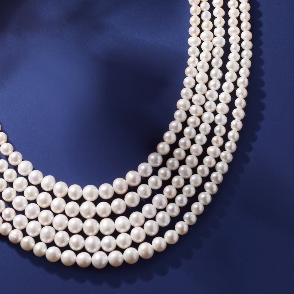 4 8.5mm Cultured Pearl Five Strand Layered Necklace with Sterling