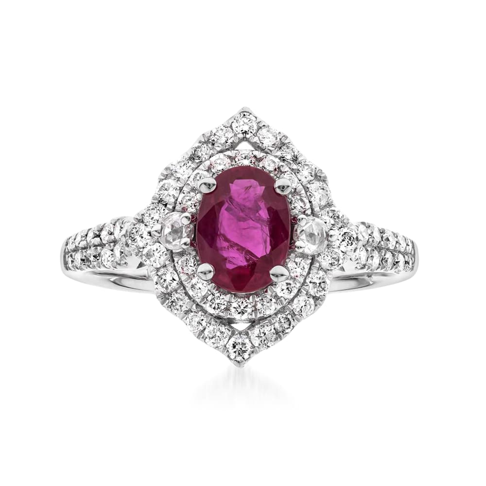 90 Carat Ruby and .55 ct. t.w. Diamond Ring in 14kt White Gold