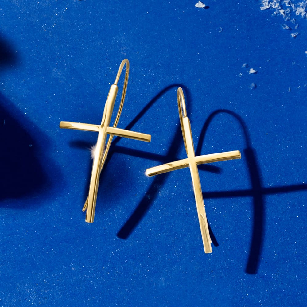Gold cross drop earrings hot sale