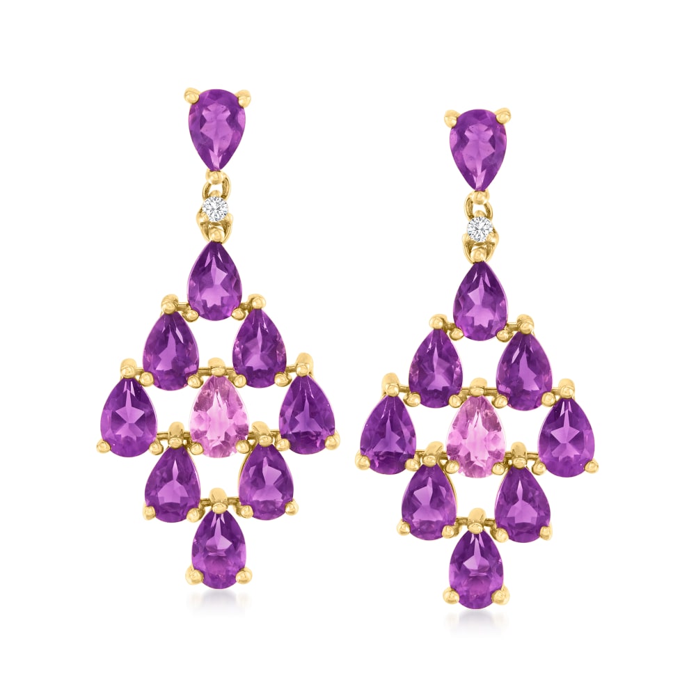 10.00 ct. t.w. Amethyst Drop Earrings with Diamond Accents in 14kt