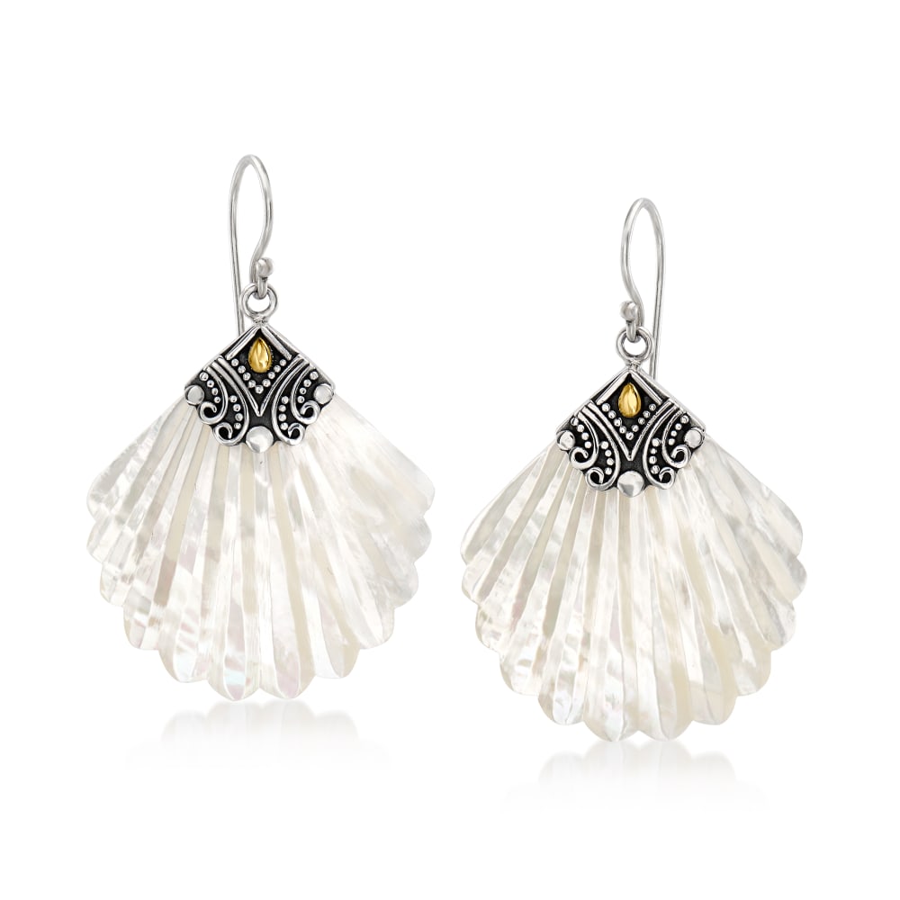 Mother-of-Pearl Bali-Style Seashell Drop Earrings in Sterling Silver and  18kt Yellow Gold | Ross-Simons