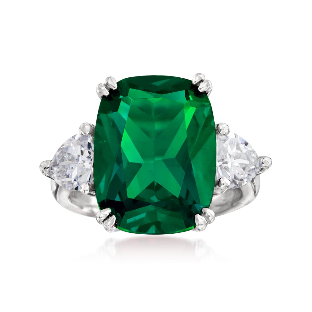 12.70 Carat Simulated Emerald and 1.70 ct. t.w. CZ Ring in Sterling ...
