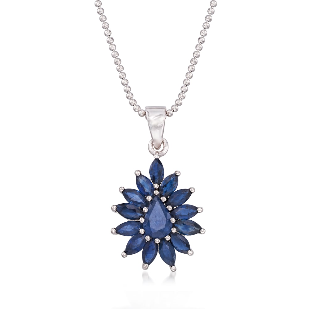 2.60 ct. t.w. Sapphire Cluster Pendant Necklace in Sterling Silver