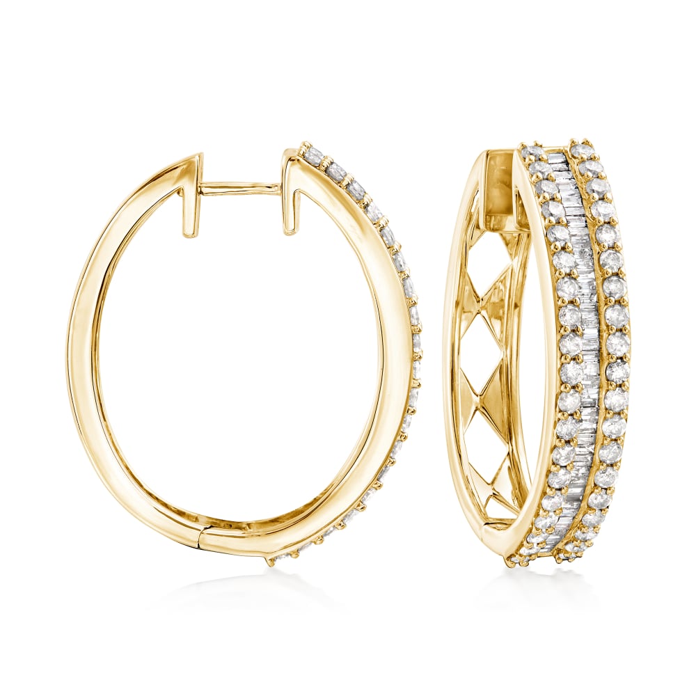 3.00 ct. t.w. Baguette and Round Diamond Hoop Earrings in 18kt