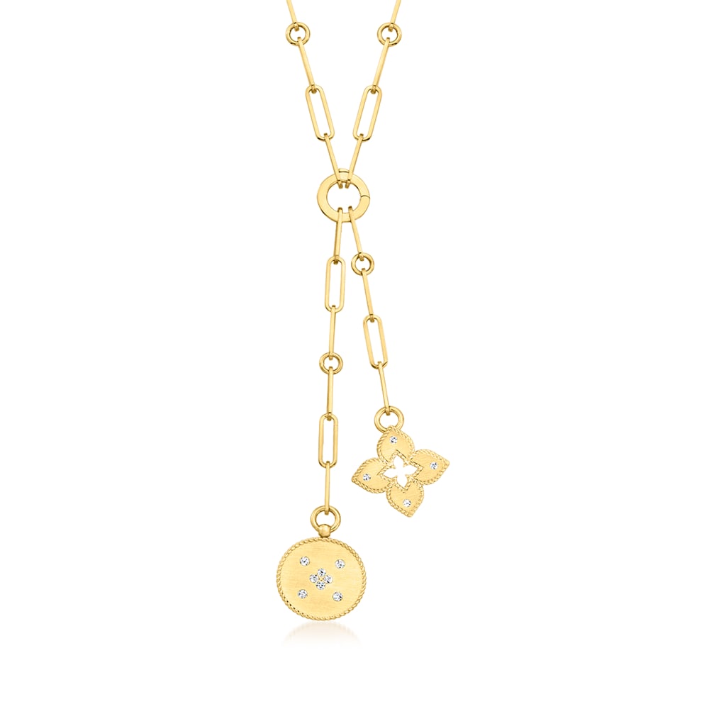 Roberto Coin Venetian Princess .20 ct. t.w. Diamond Paper Clip Chain  Lariat Necklace in 18kt Yellow Gold with Removable Tassel Charms. 16.25