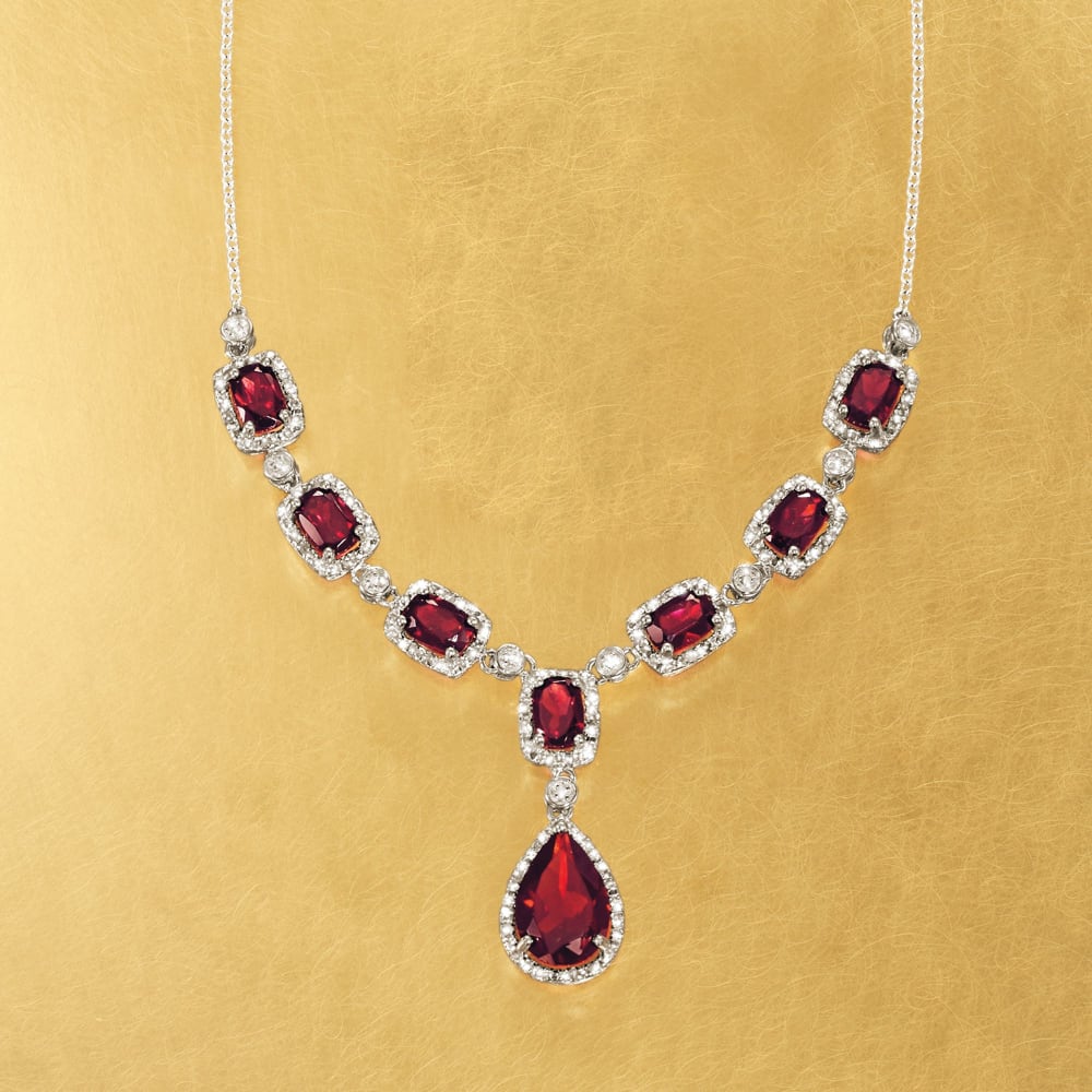 8.70 ct. t.w. Garnet and .26 ct. t.w. Diamond Necklace in Sterling ...