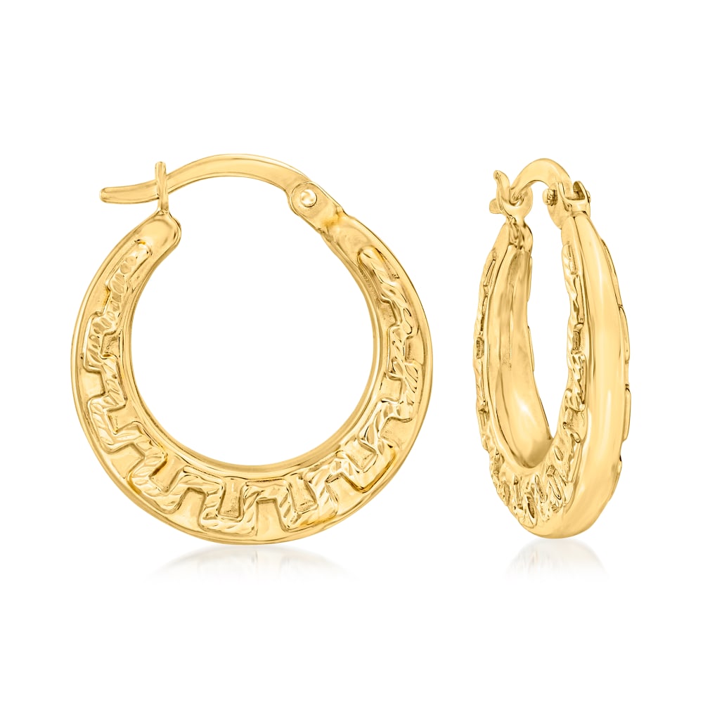 14kt Yellow Gold Greek Key Hoop Earrings. 7/8